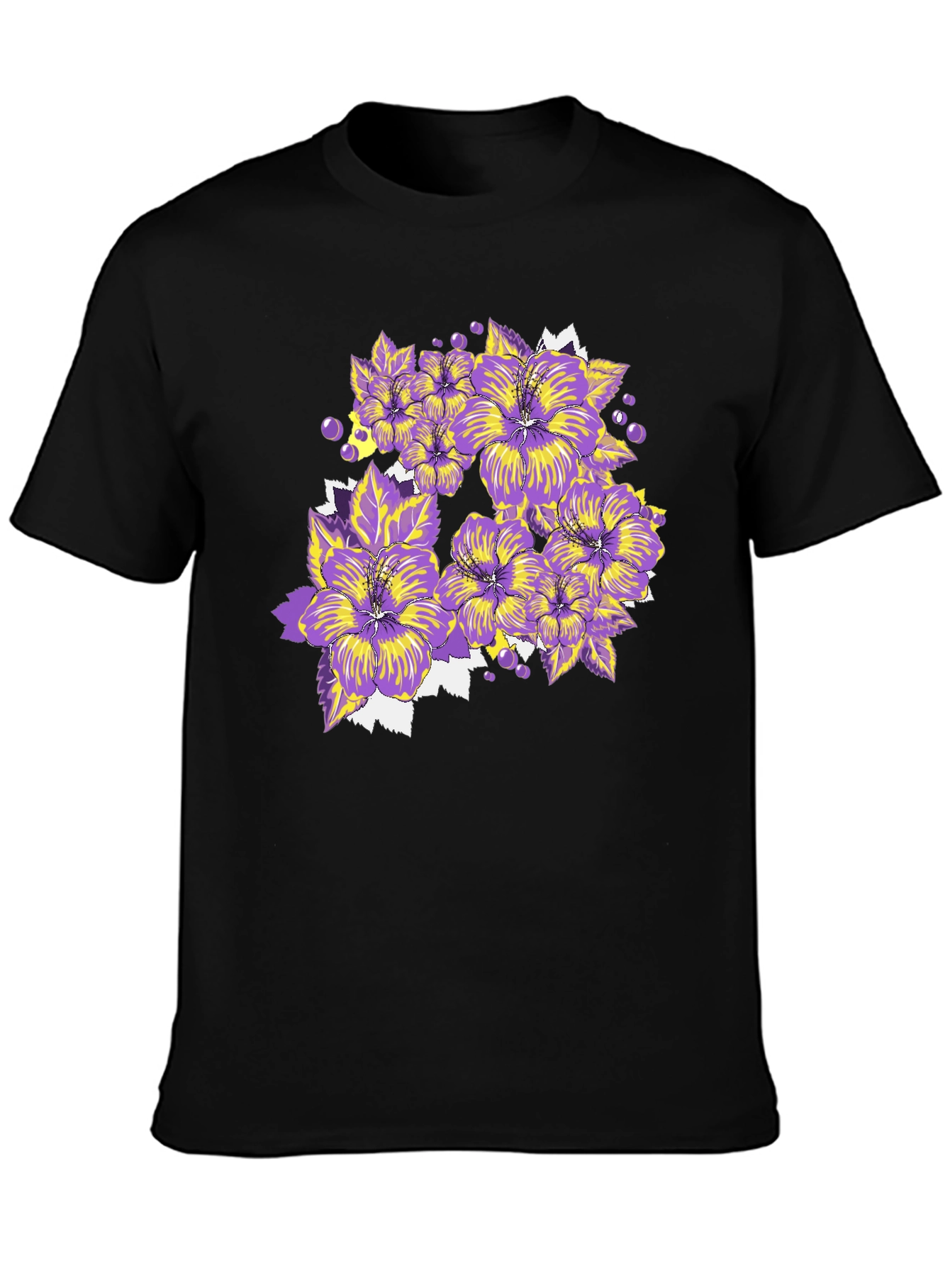 Floral T-Shirt - Purple and Yellow Flowers