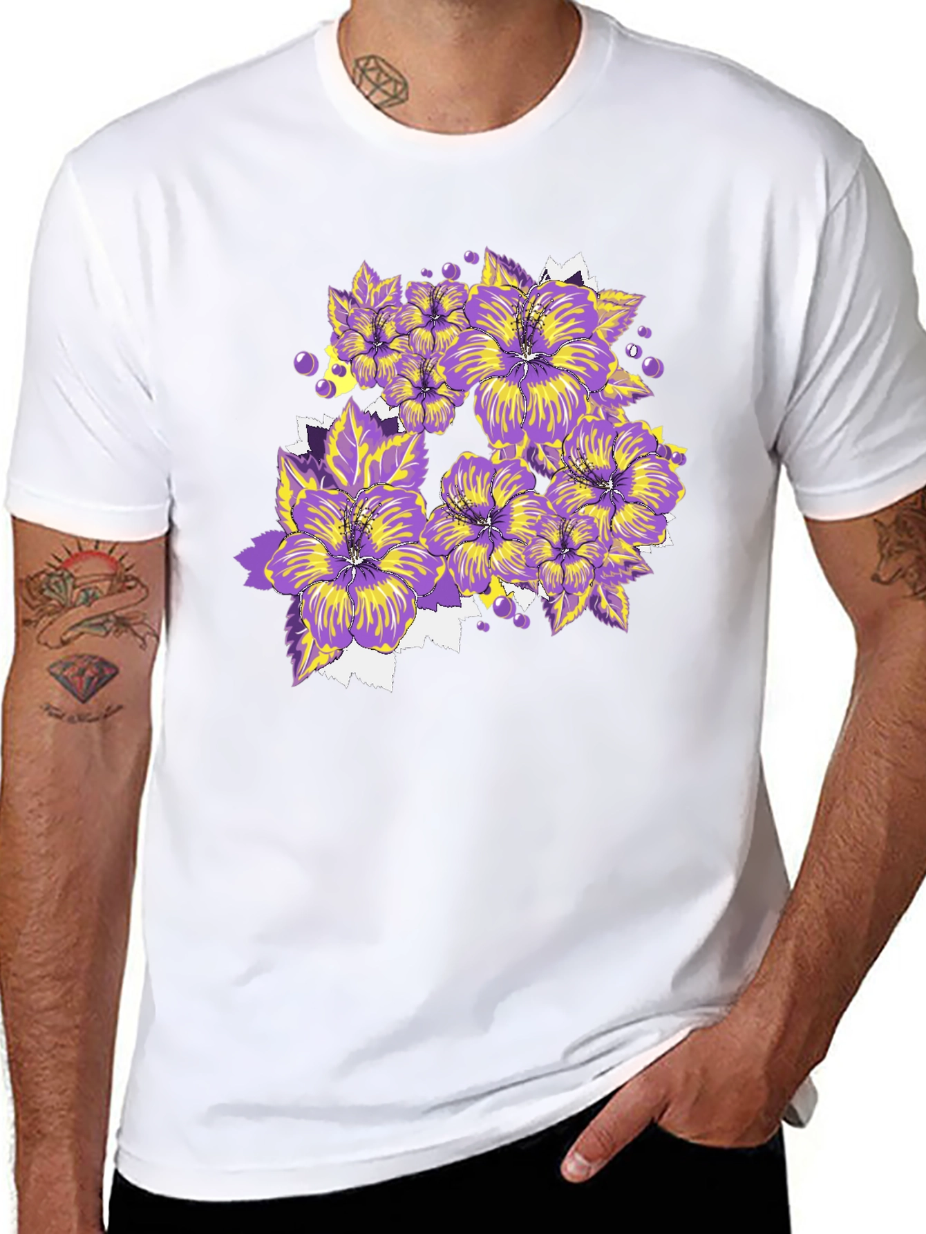 Floral T-Shirt - Purple and Yellow Flowers
