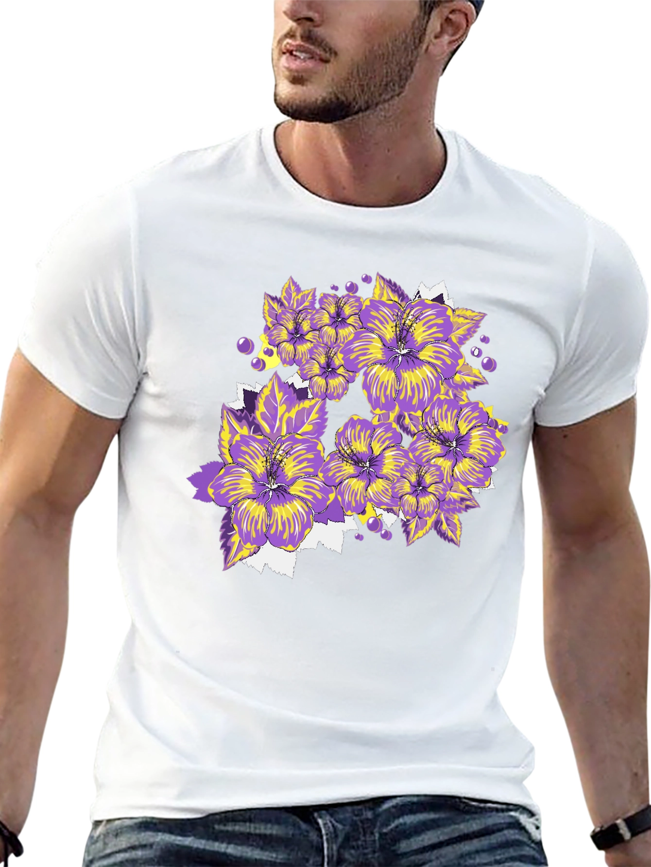 Floral T-Shirt - Purple and Yellow Flowers