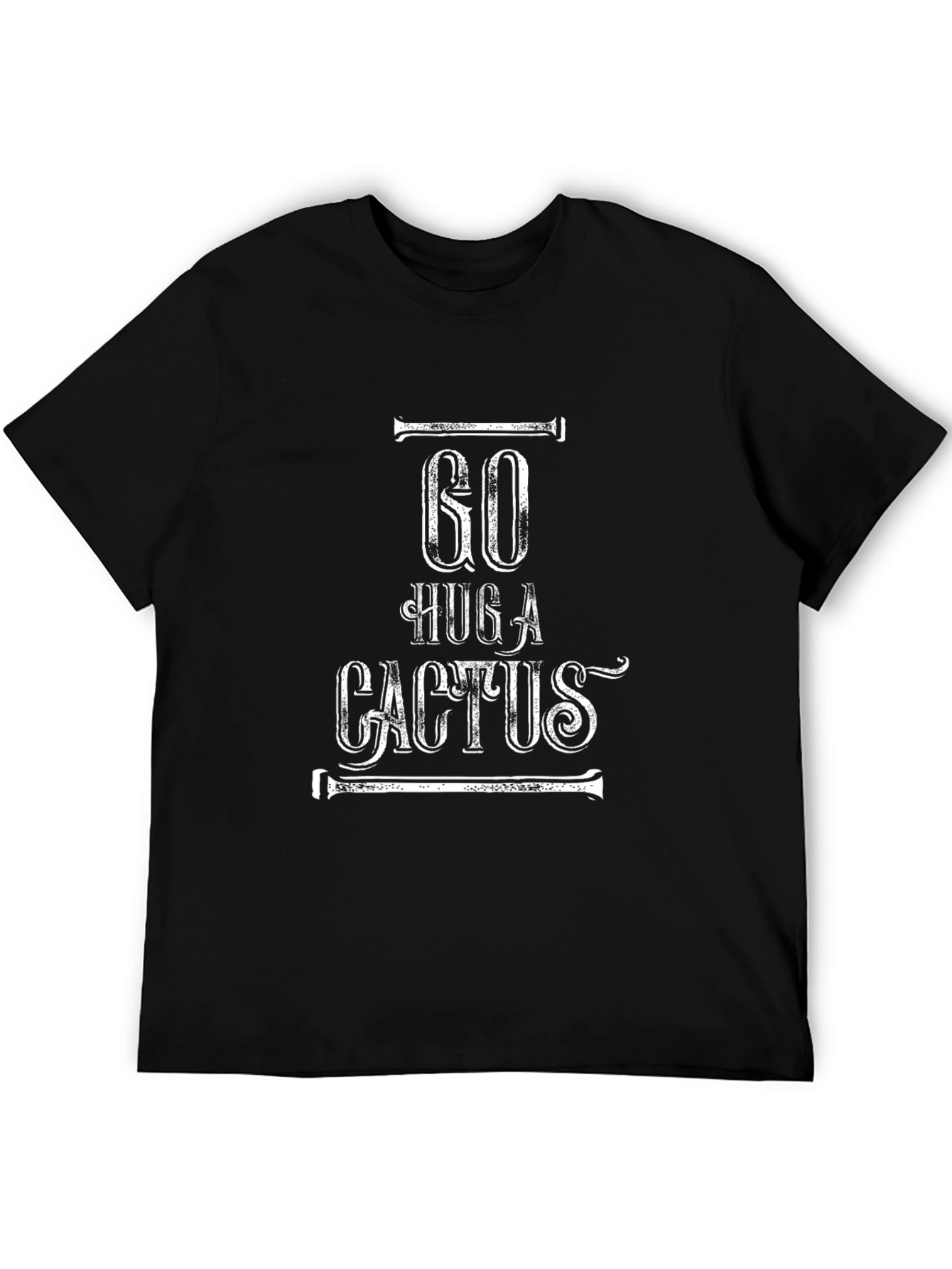 Go Hug A Cactus Black Graphic T-Shirt