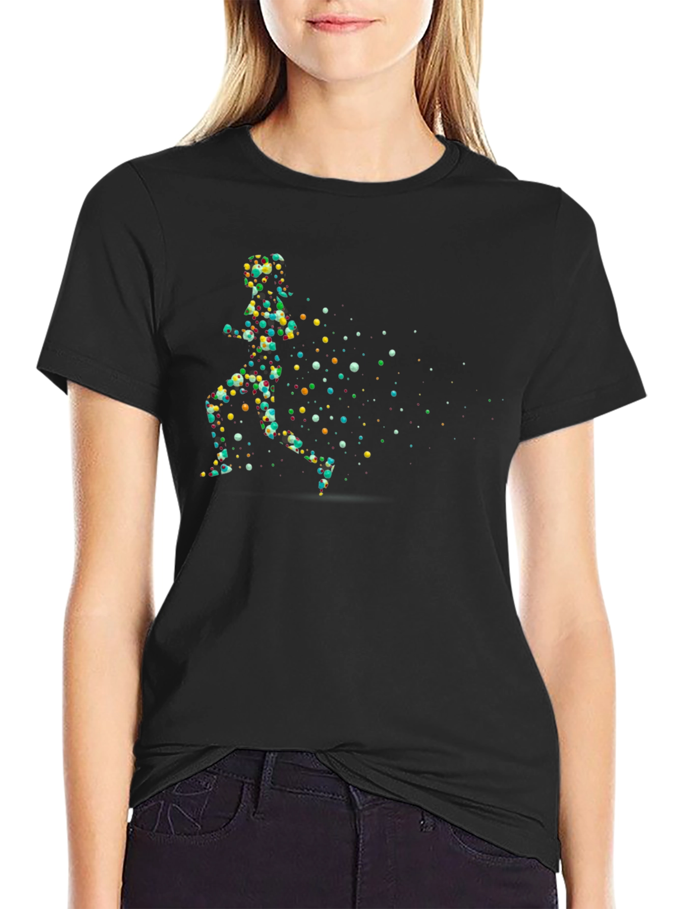 Abstract Runner Graphic Black T-Shirt