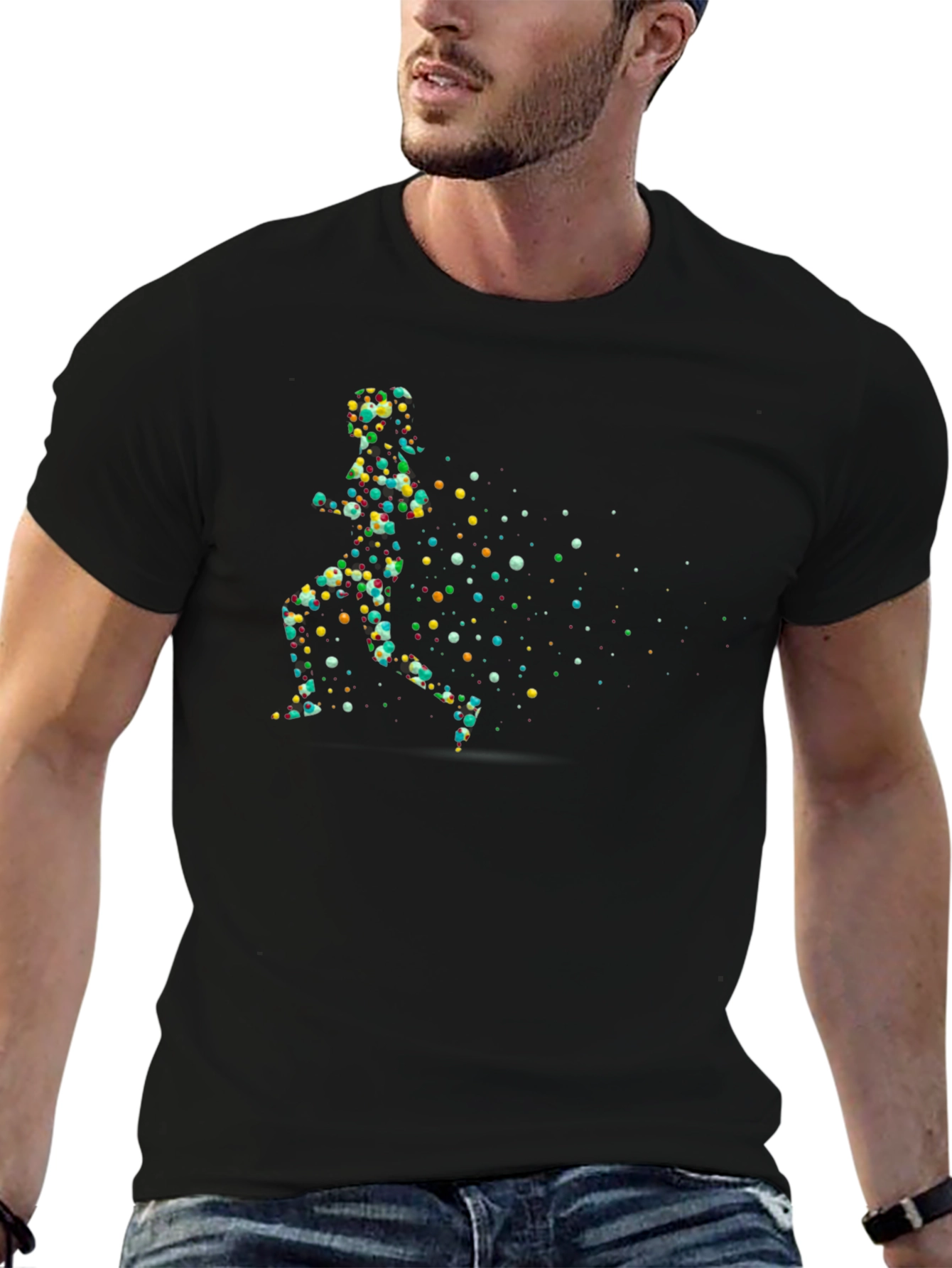 Abstract Runner Graphic Black T-Shirt