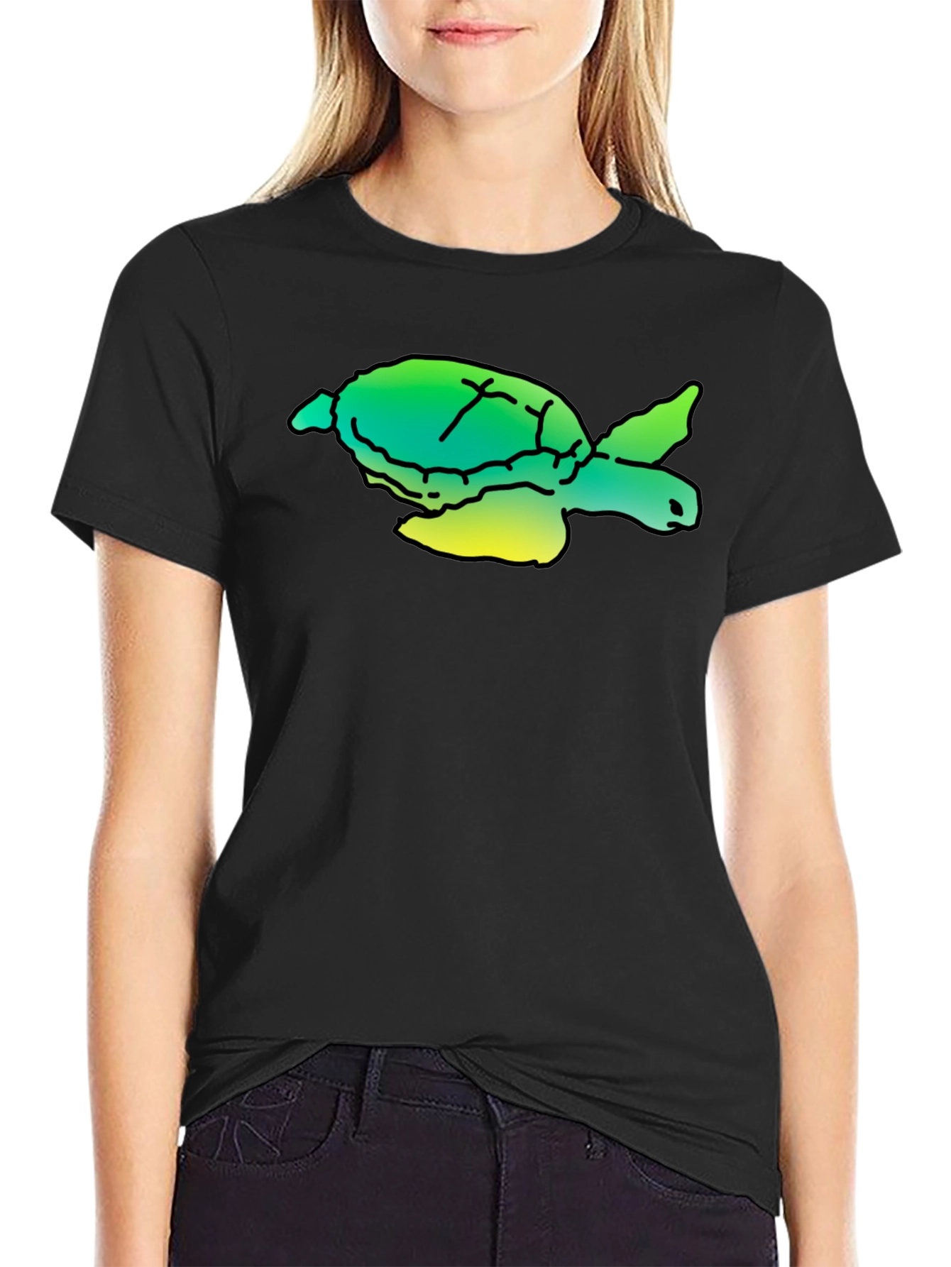 Turtle Graphic Tee - Black Cotton T-Shirt