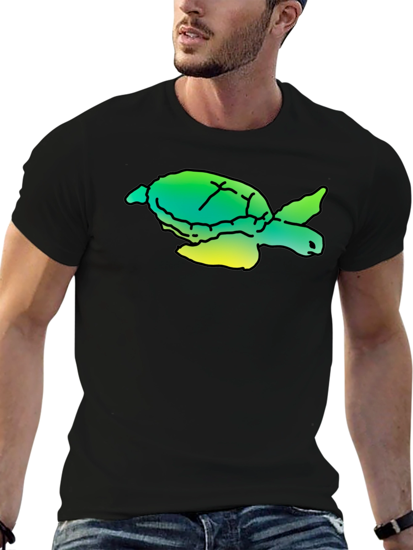 Turtle Graphic Tee - Black Cotton T-Shirt