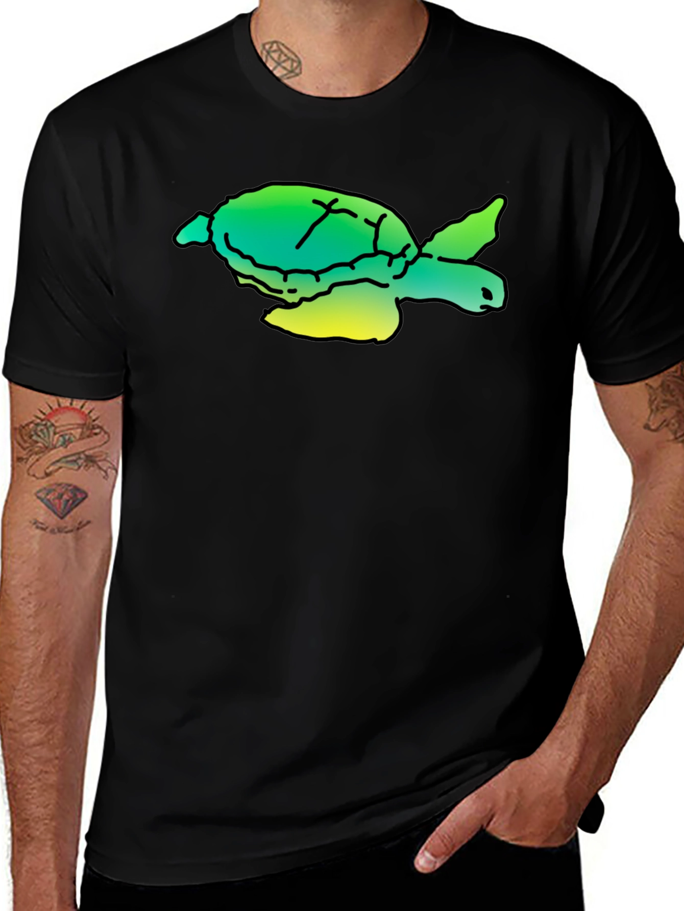 Turtle Graphic Tee - Black Cotton T-Shirt