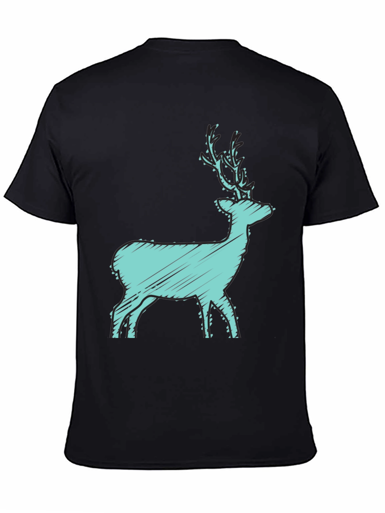 Black T-Shirt with Turquoise Deer Graphic