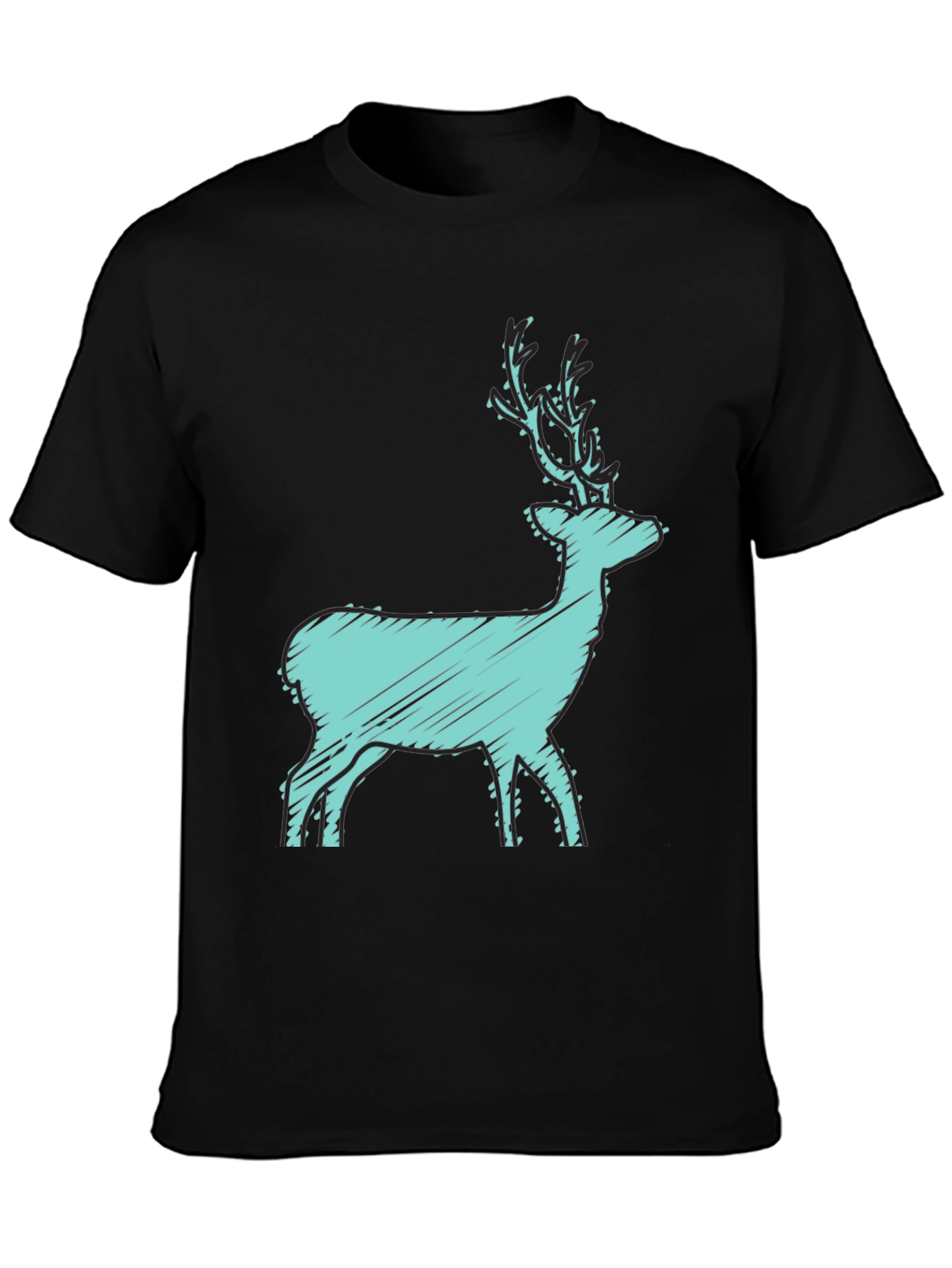 Black T-Shirt with Turquoise Deer Graphic