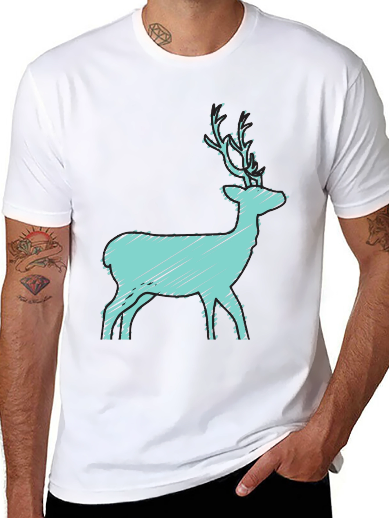 Black T-Shirt with Turquoise Deer Graphic