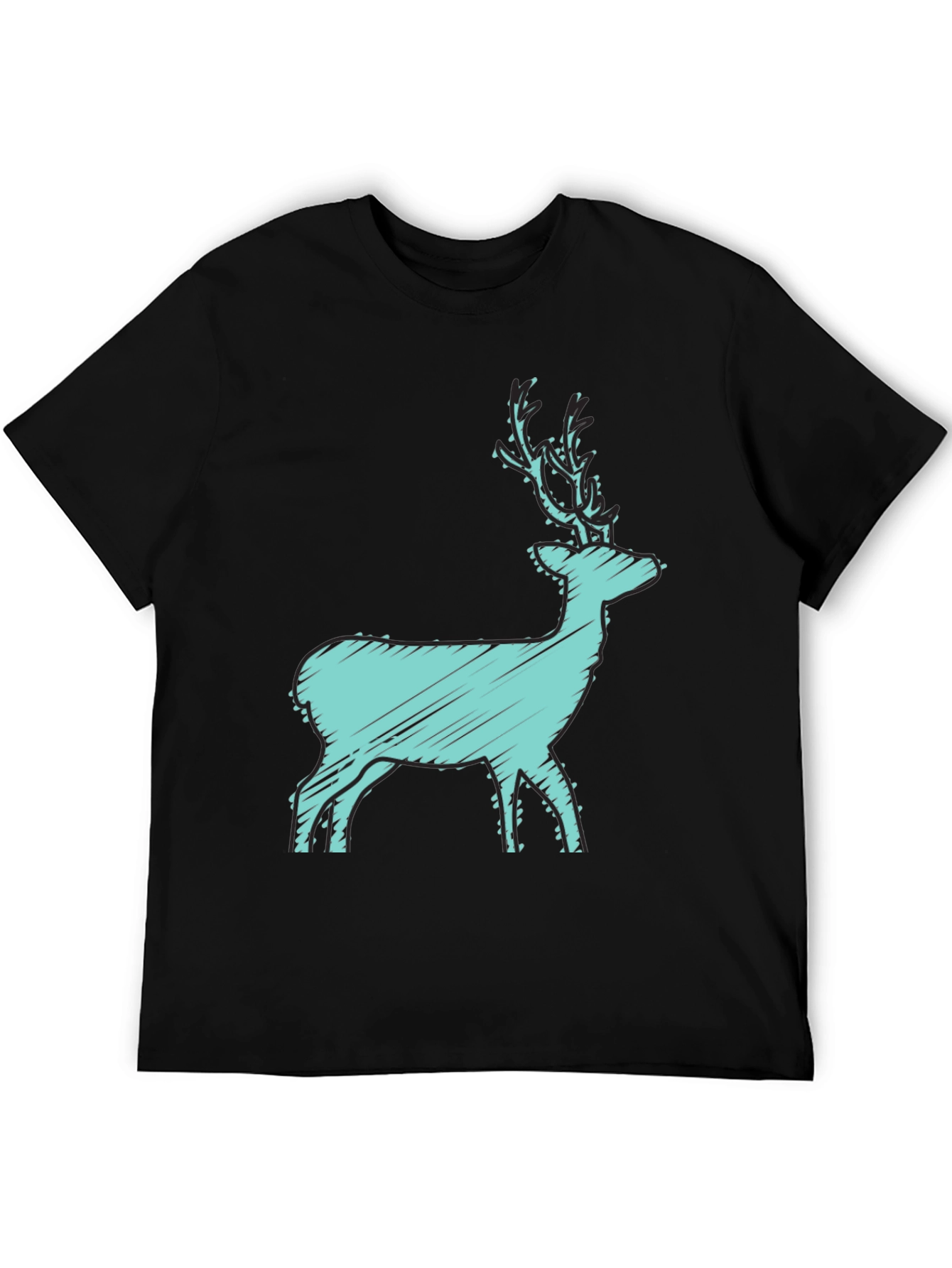 Black T-Shirt with Turquoise Deer Graphic