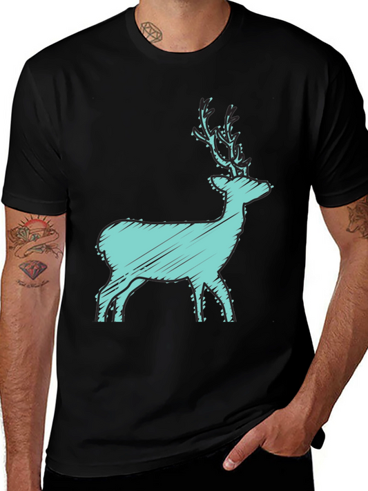 Black T-Shirt with Turquoise Deer Graphic