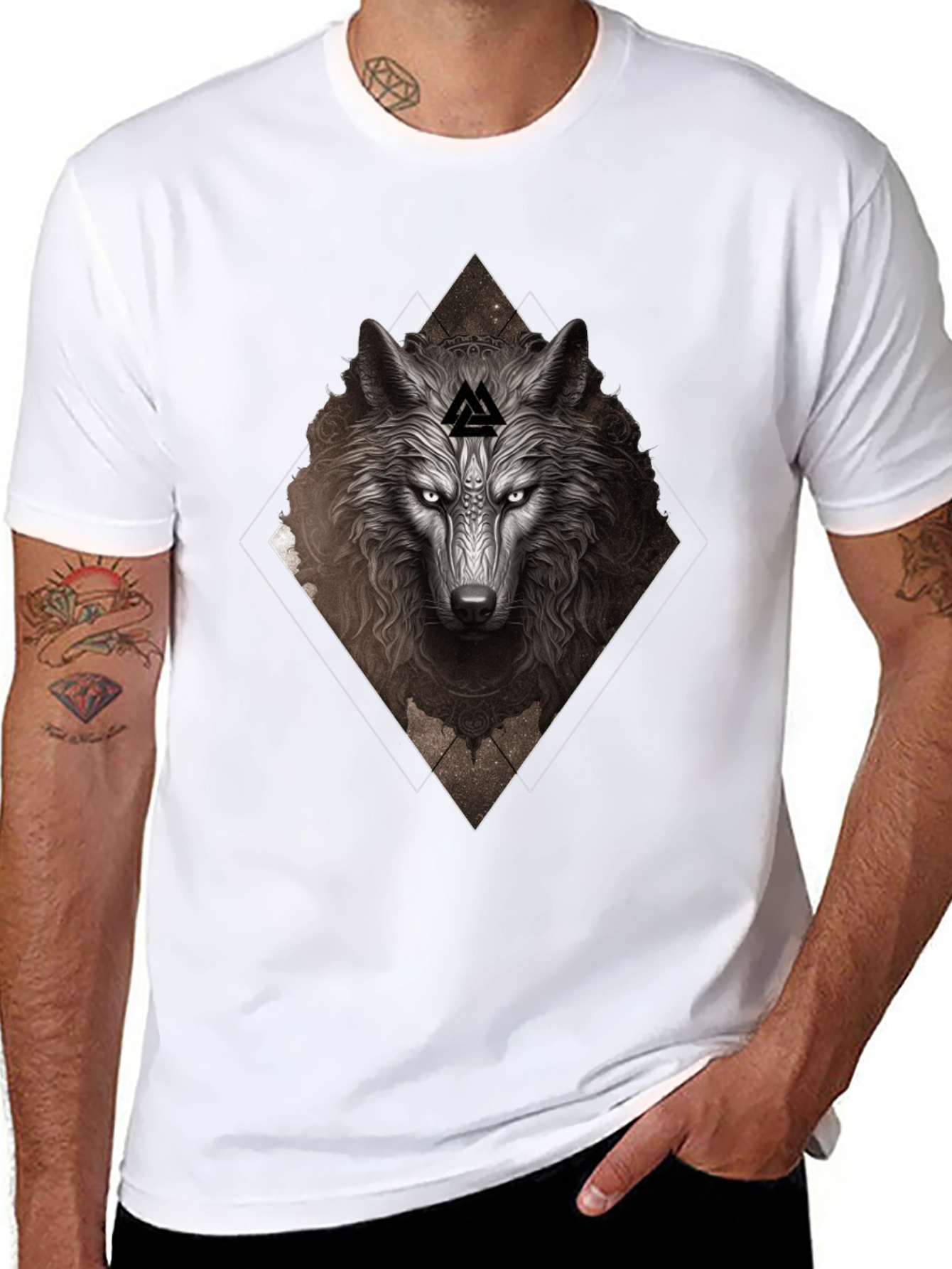 Wolf Graphic T-Shirt - Viking Symbol Black Tee