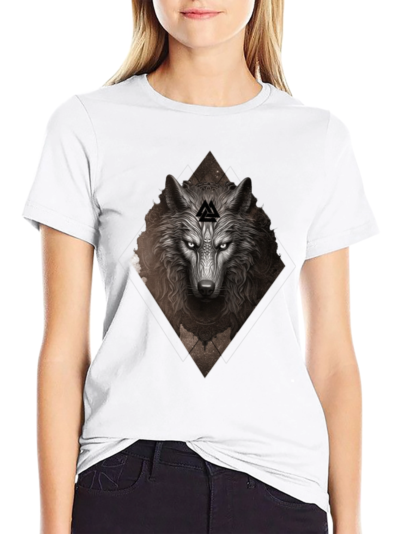 Wolf Graphic T-Shirt - Viking Symbol Black Tee