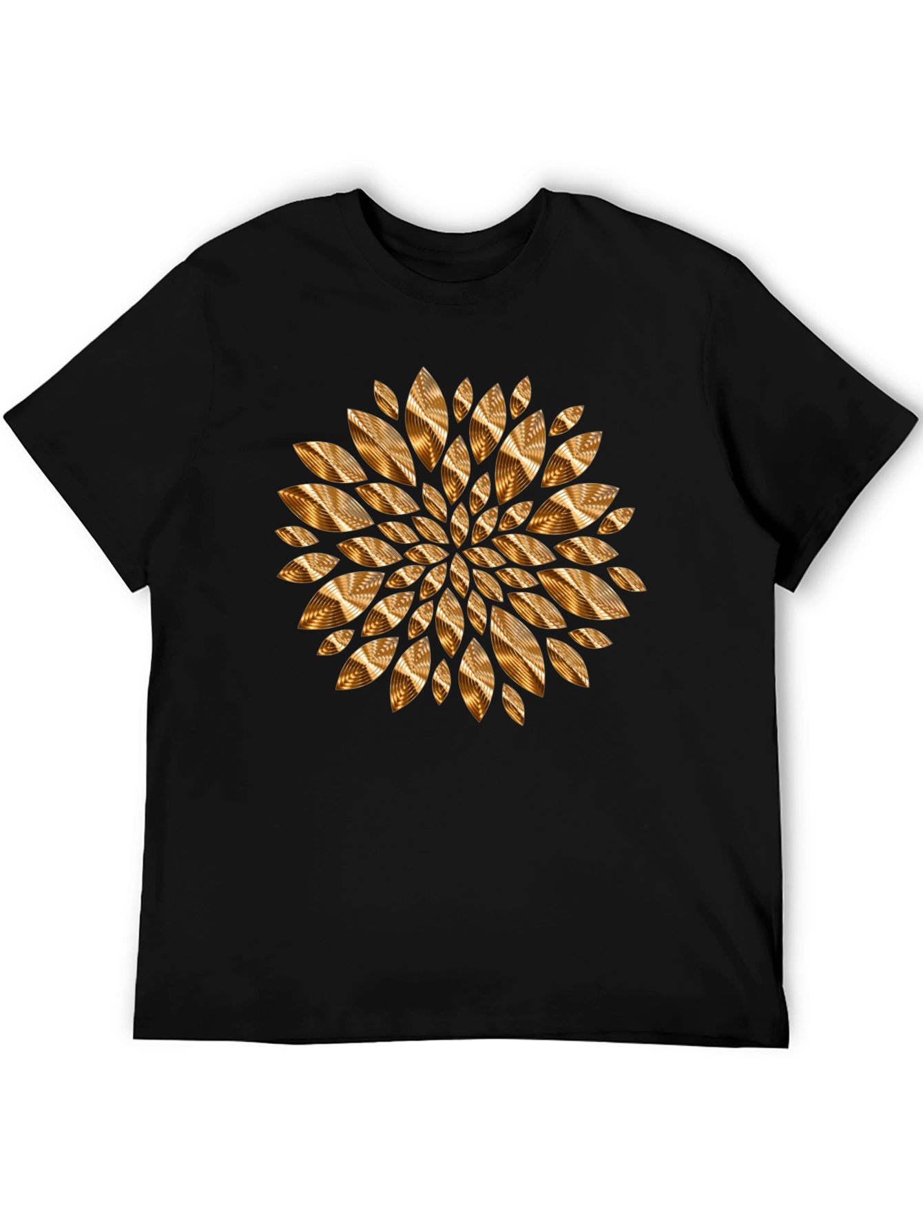 Abstract Gold Petal Design Black T-Shirt