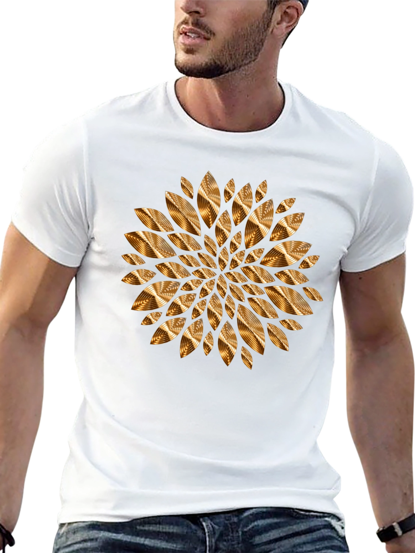 Abstract Gold Petal Design Black T-Shirt