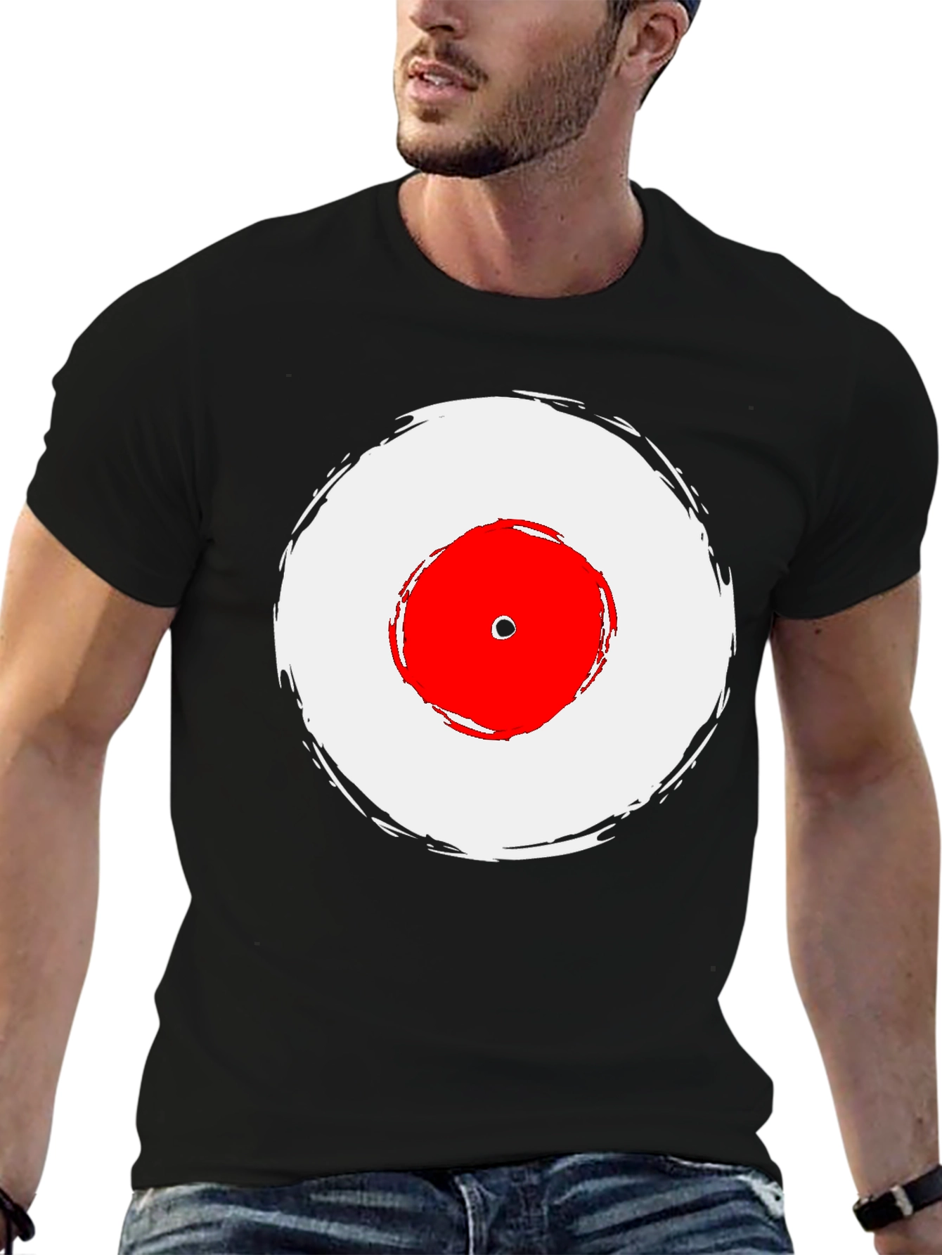 Black T-Shirt with Red and White Target Graphic
