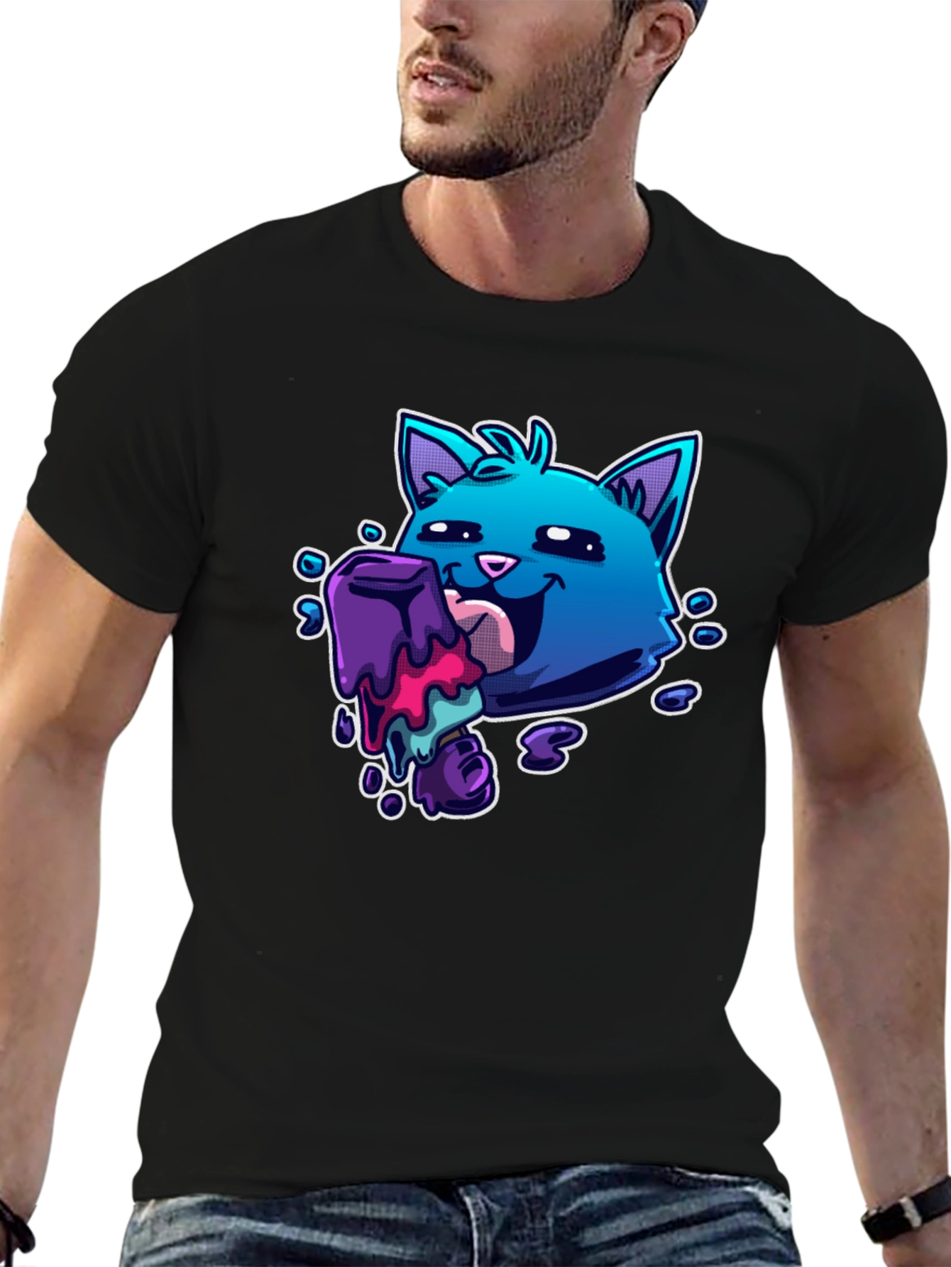 Cool Cat Licking Popsicle Graphic Tee