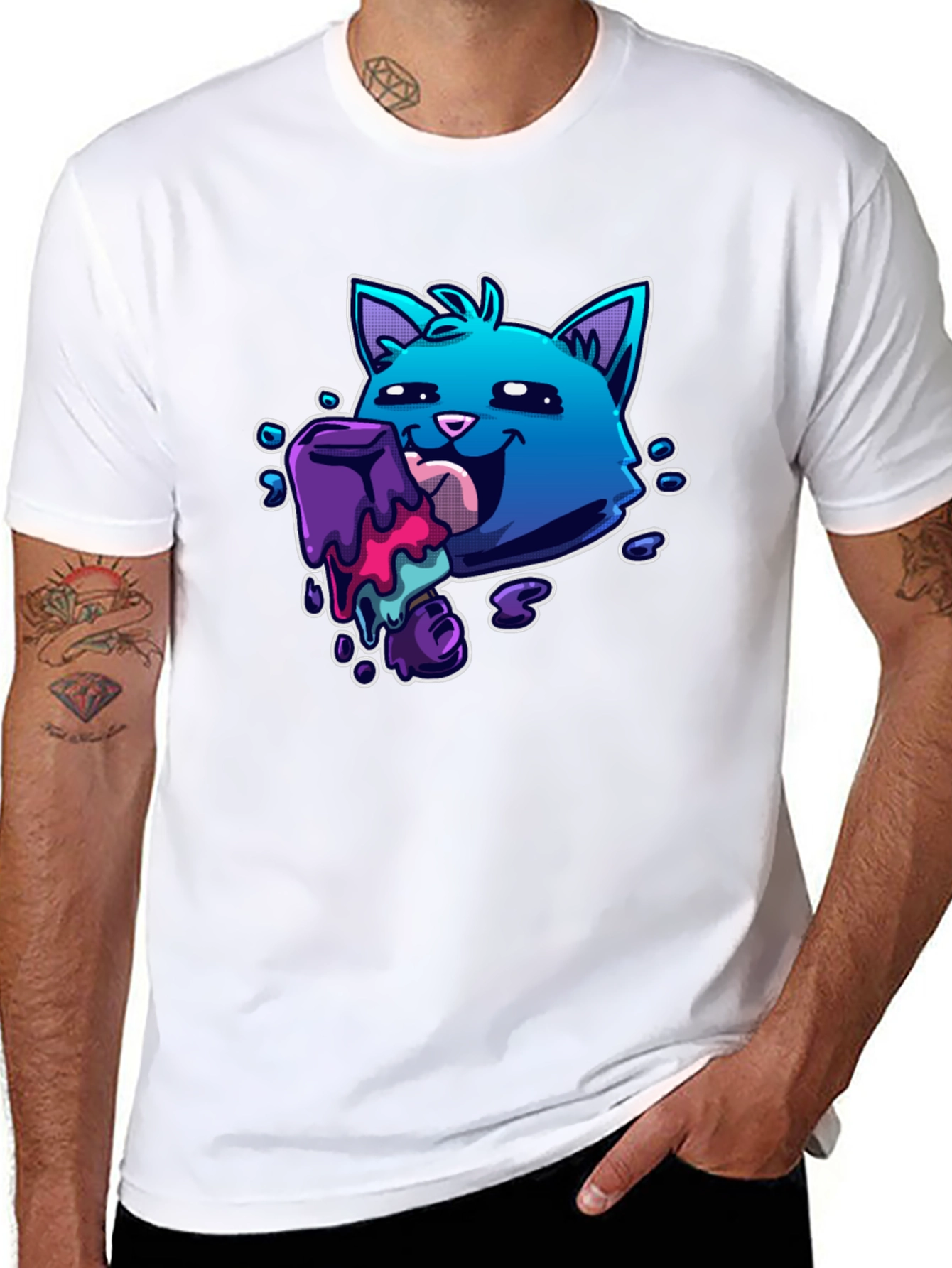 Cool Cat Licking Popsicle Graphic Tee
