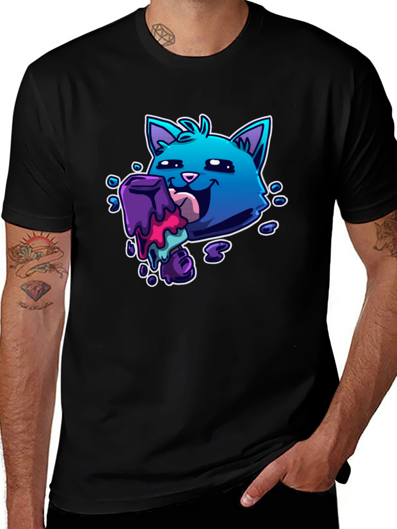 Cool Cat Licking Popsicle Graphic Tee