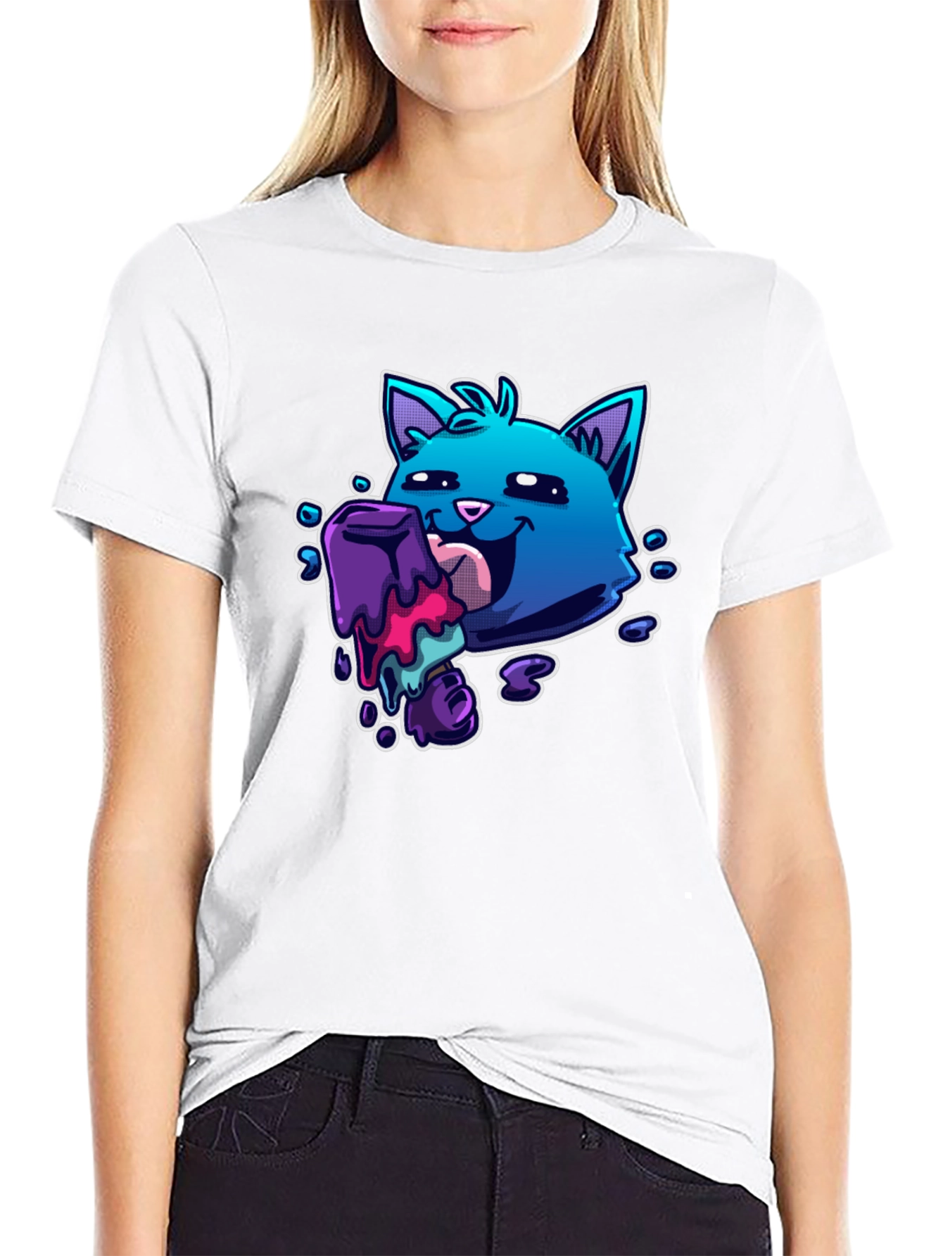 Cool Cat Licking Popsicle Graphic Tee