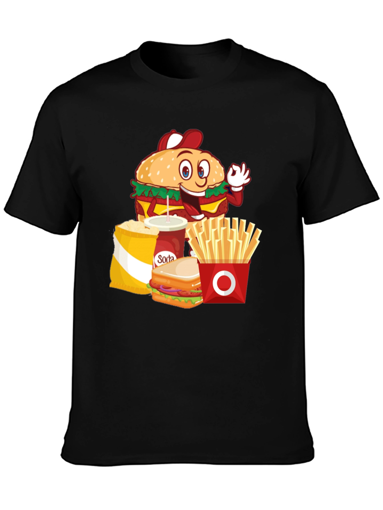 Cartoon Fast Food Black T-Shirt
