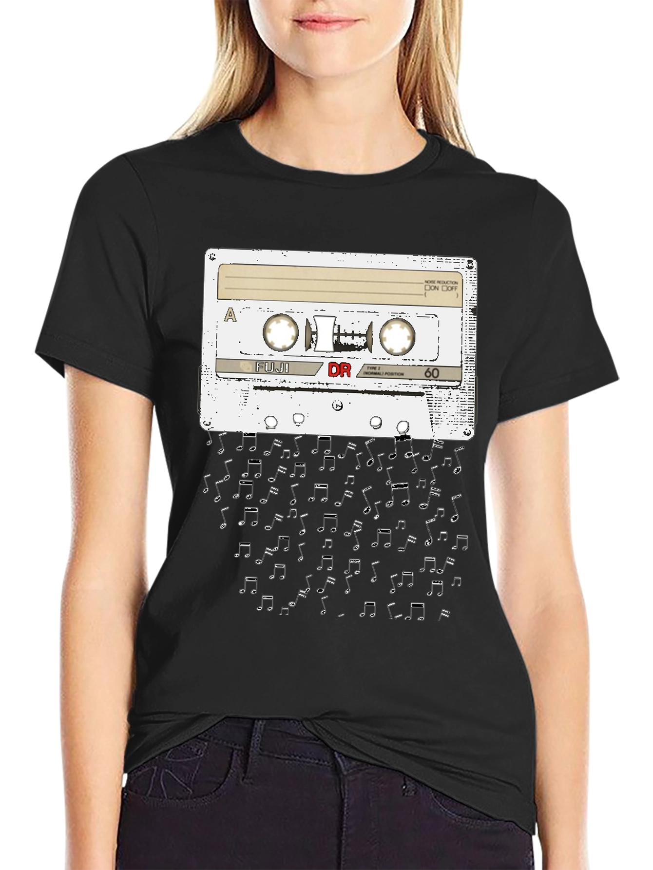 Retro Cassette Tape Music Notes Graphic T-Shirt