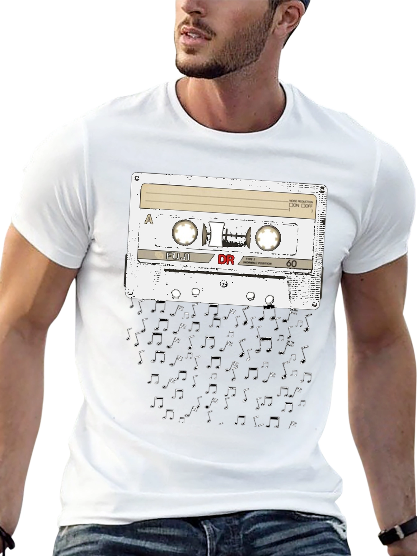 Retro Cassette Tape Music Notes Graphic T-Shirt