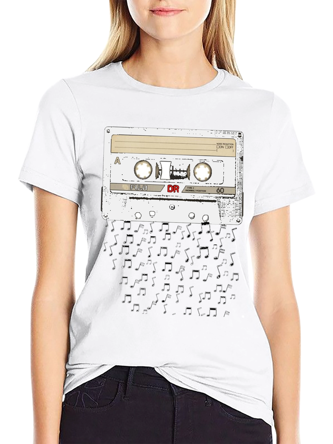 Retro Cassette Tape Music Notes Graphic T-Shirt