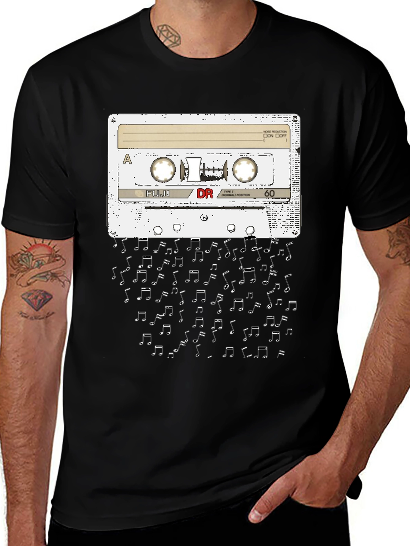 Retro Cassette Tape Music Notes Graphic T-Shirt