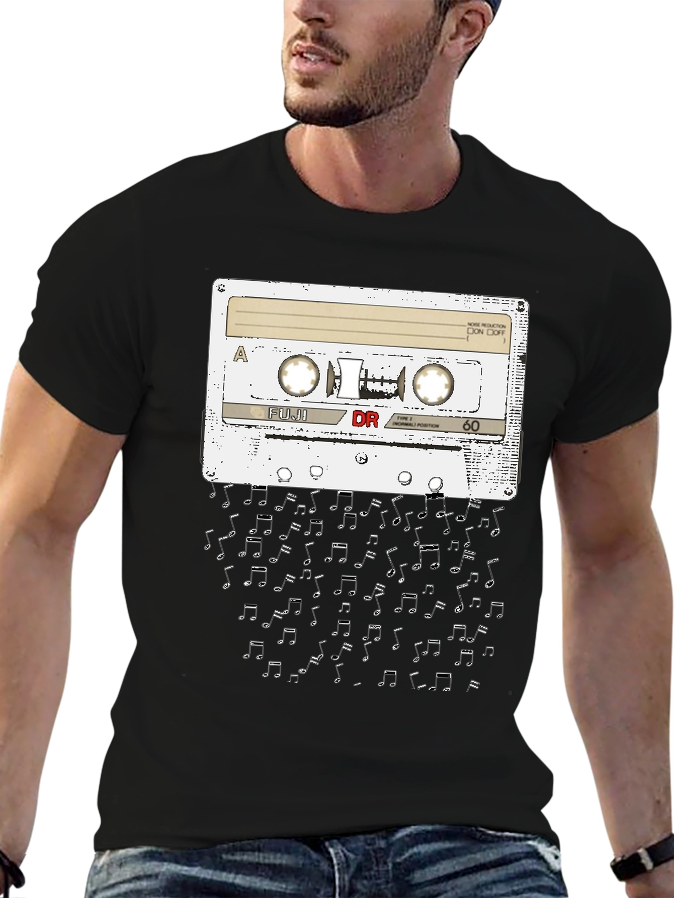 Retro Cassette Tape Music Notes Graphic T-Shirt