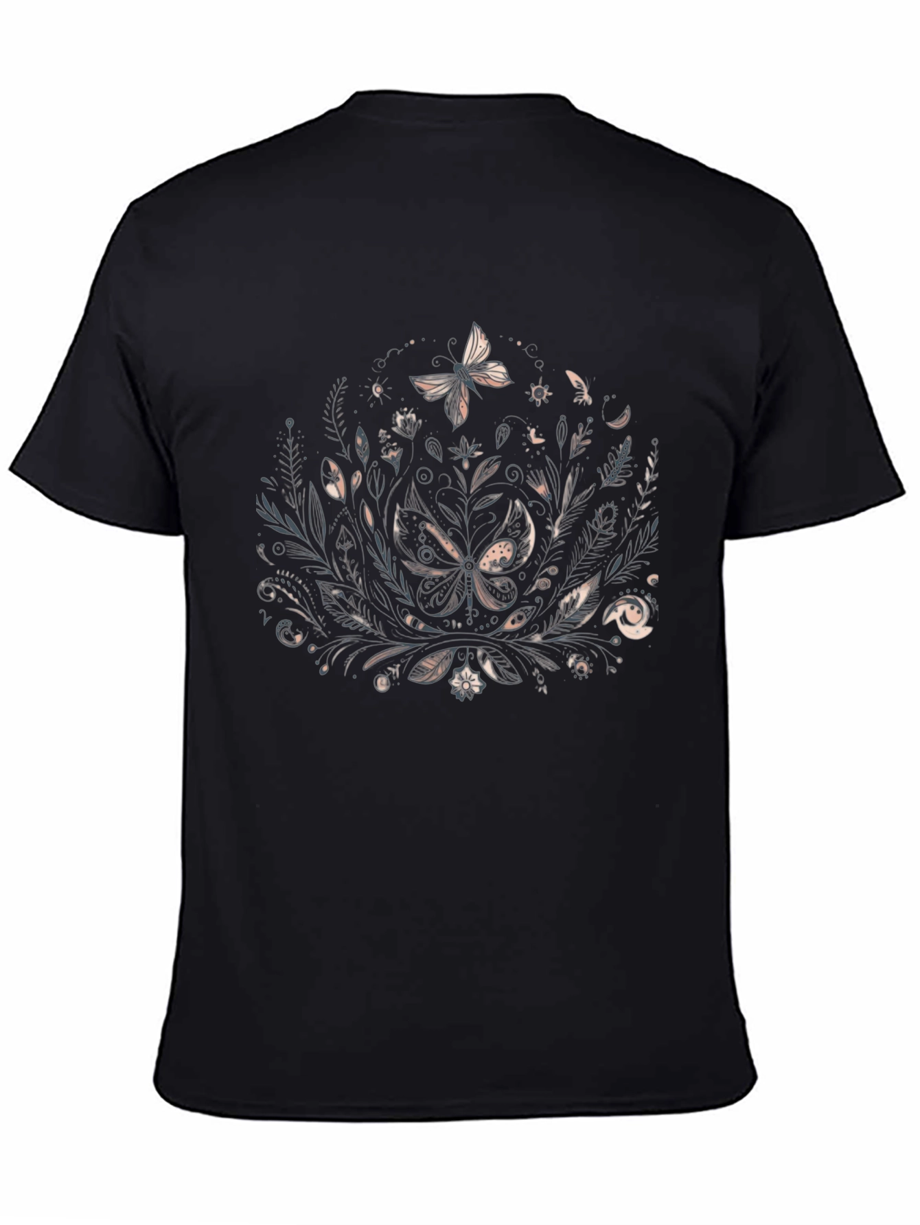Botanical Butterfly Graphic Black Tee