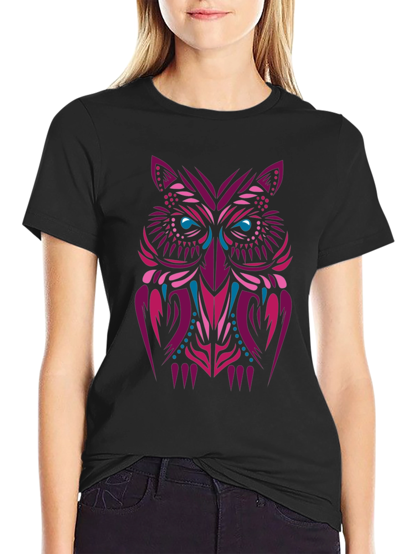 Tribal Owl Graphic Tee - Stylish Mens Black T-Shirt