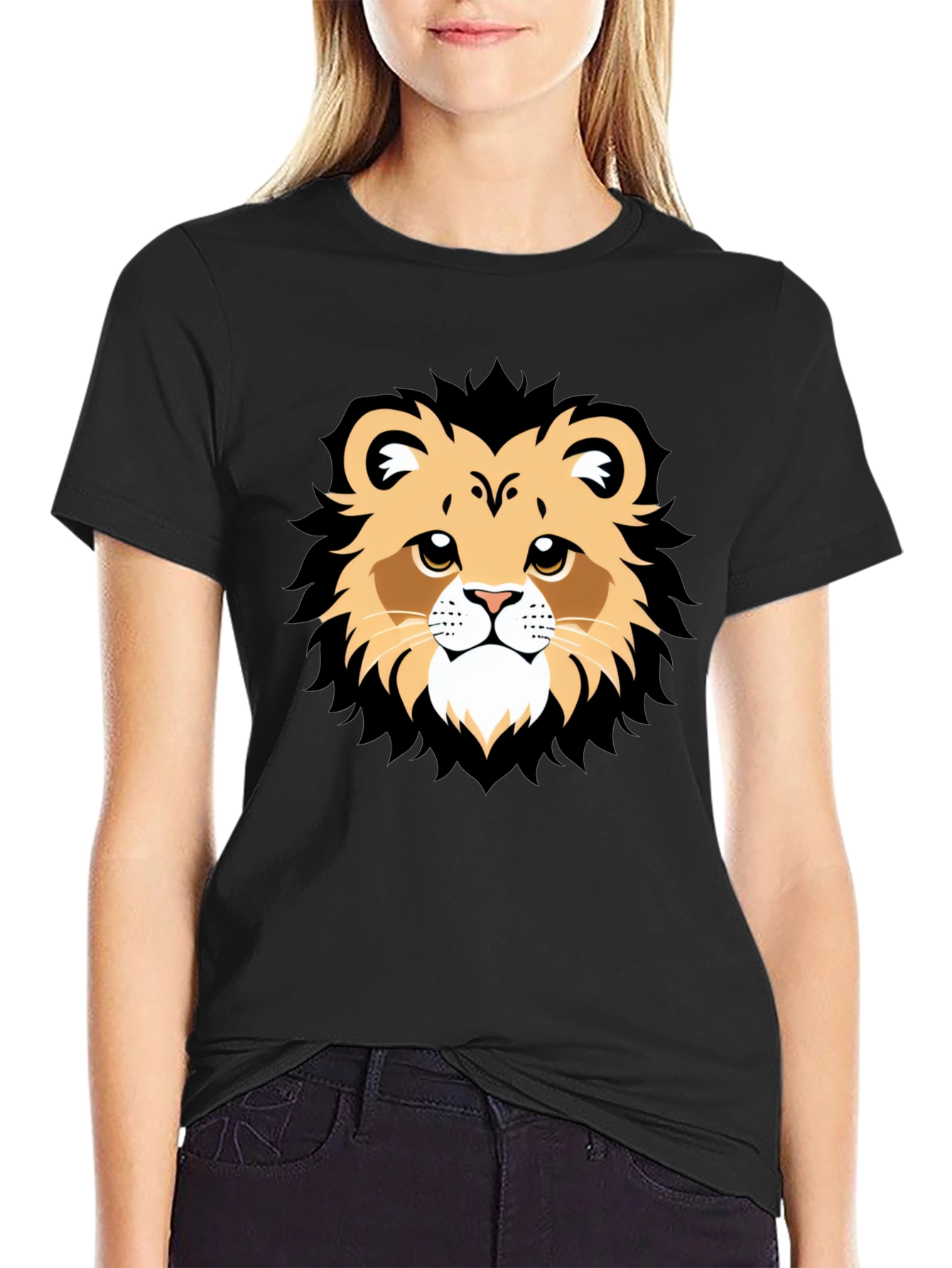 Lion Face Graphic Tee - Black Casual T-Shirt