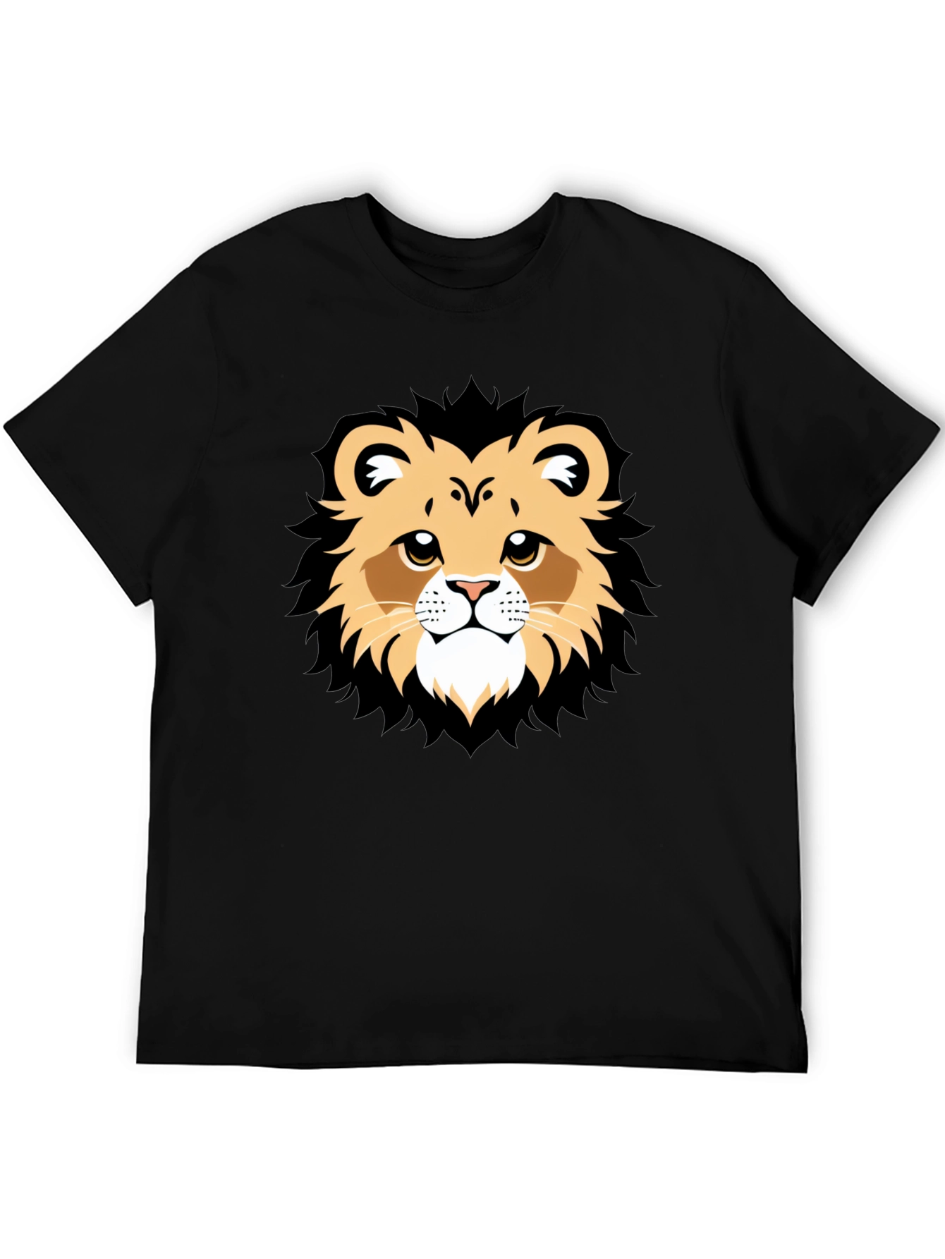 Lion Face Graphic Tee - Black Casual T-Shirt
