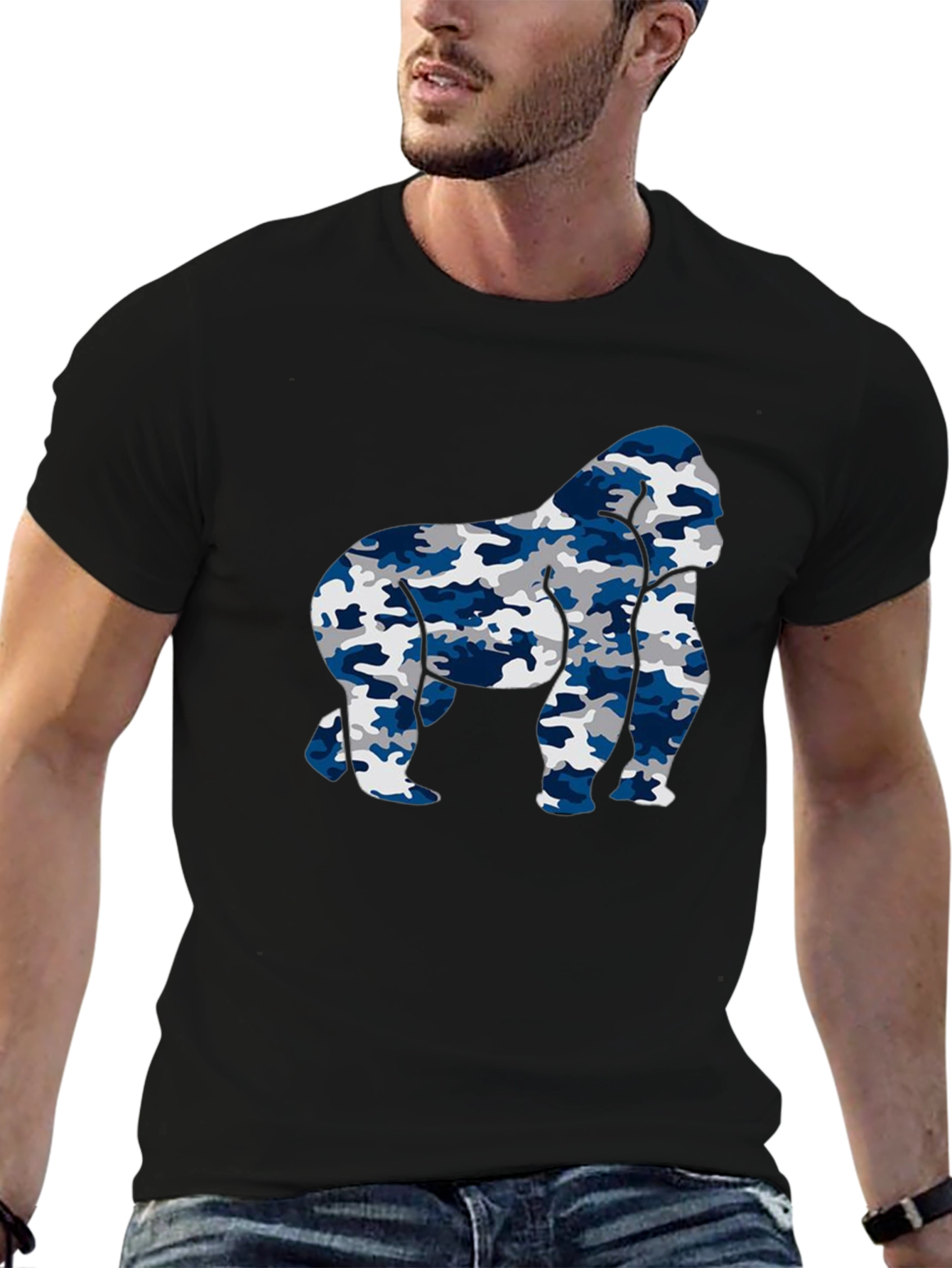 Camouflage Gorilla Graphic T-Shirt - Mens Black Tee