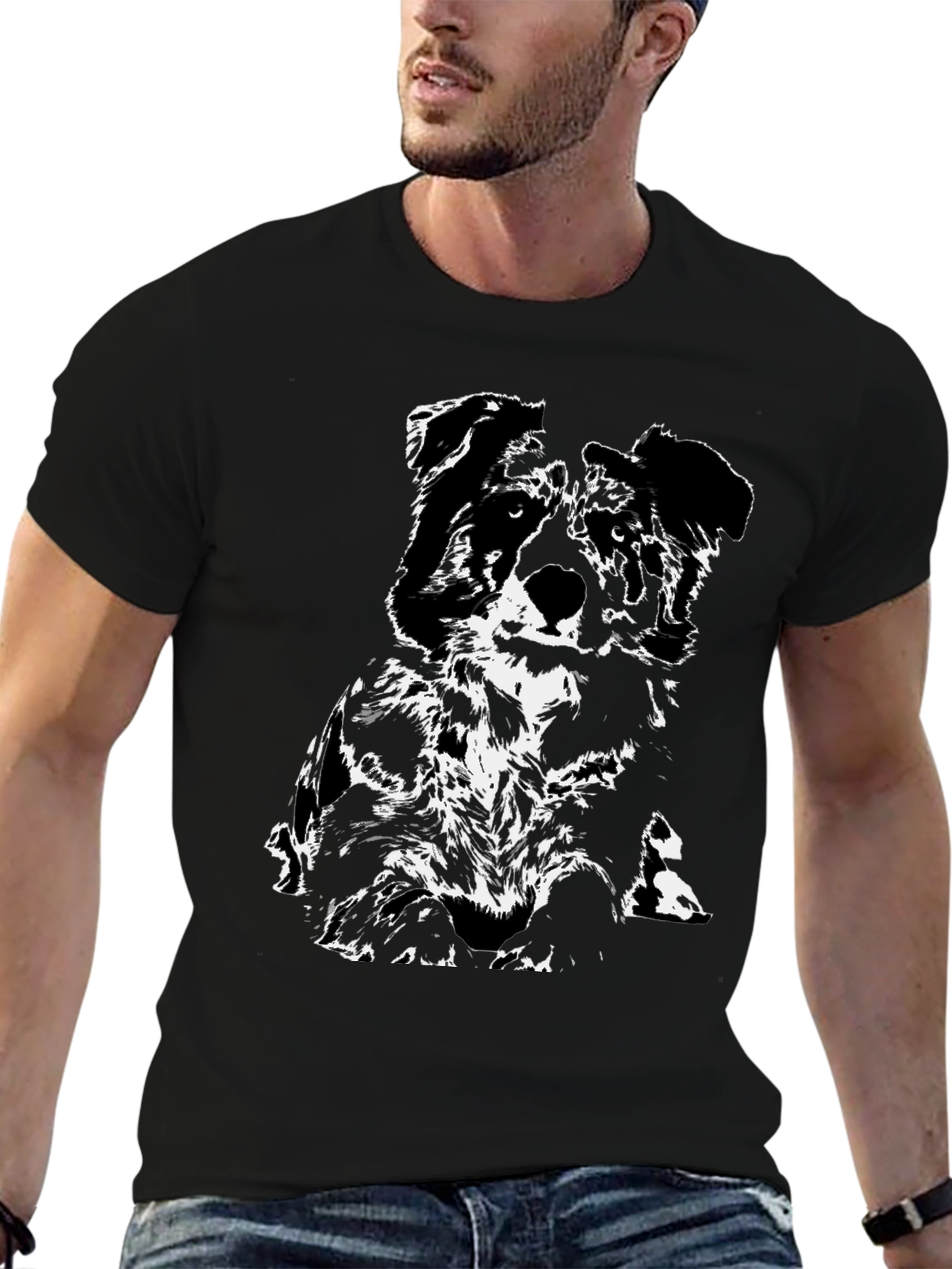 Dog Graphic T-Shirt - Black - Casual Wear