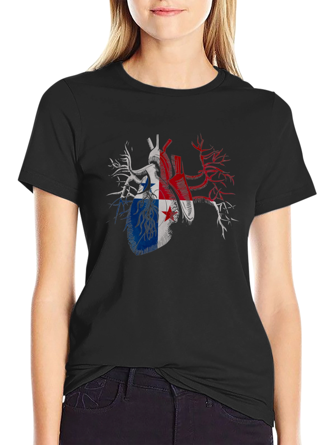 Panama Flag Heart Graphic Tee - Black