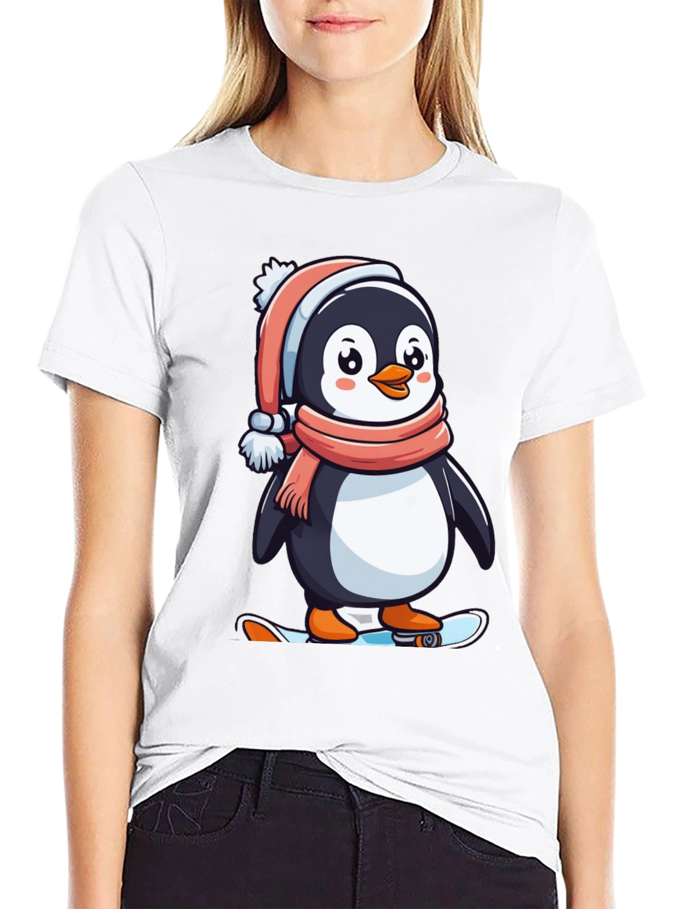 Penguin Skateboarder Black T-Shirt