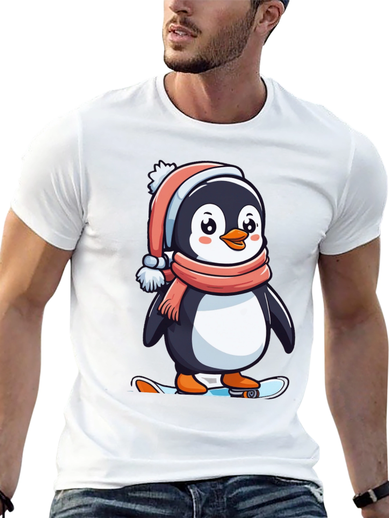 Penguin Skateboarder Black T-Shirt