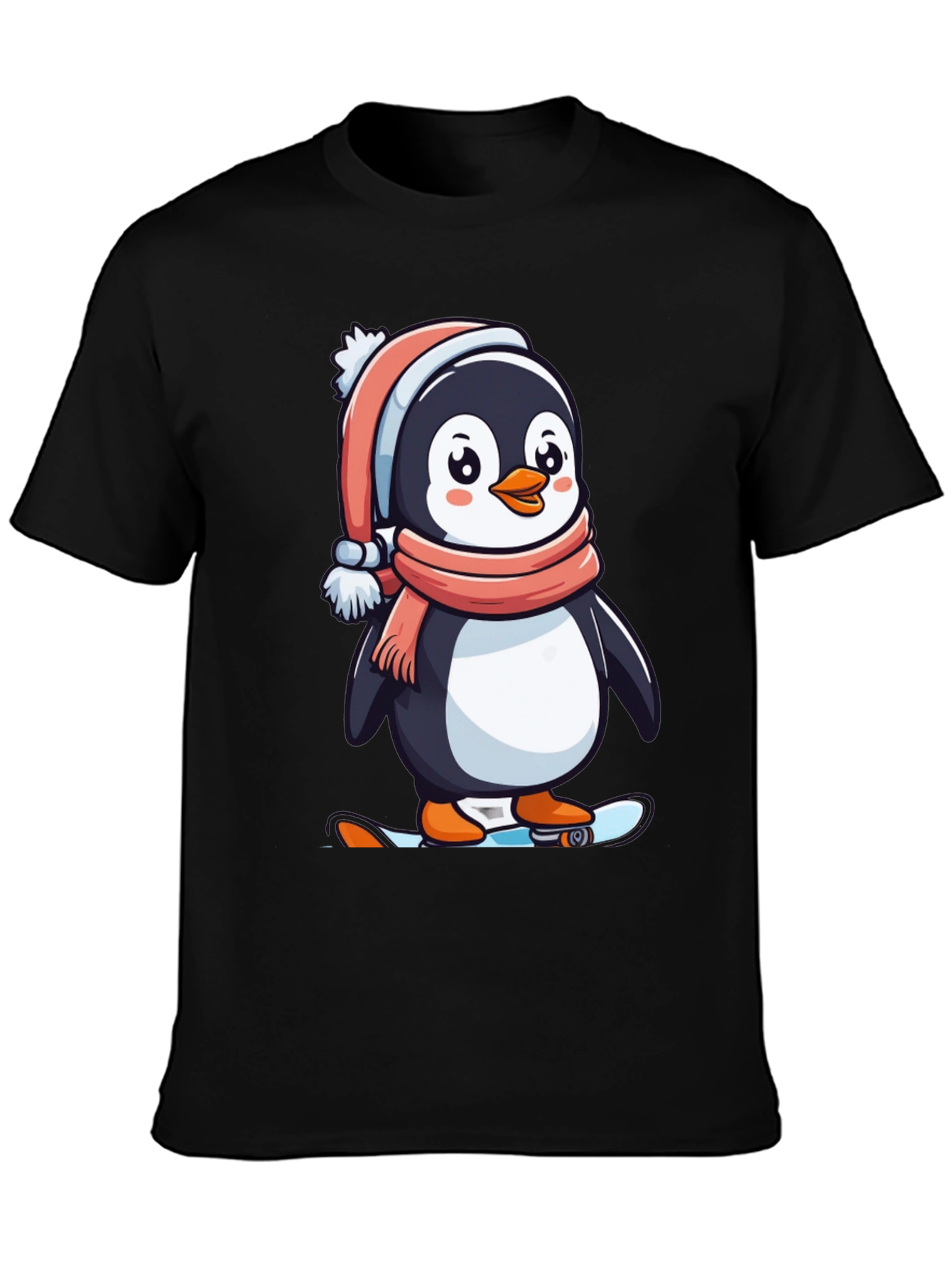 Penguin Skateboarder Black T-Shirt