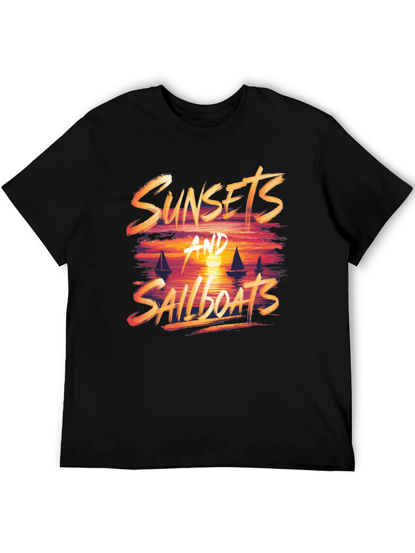 Sunsets & Sailboats Graphic Tee - Black Cotton Blend