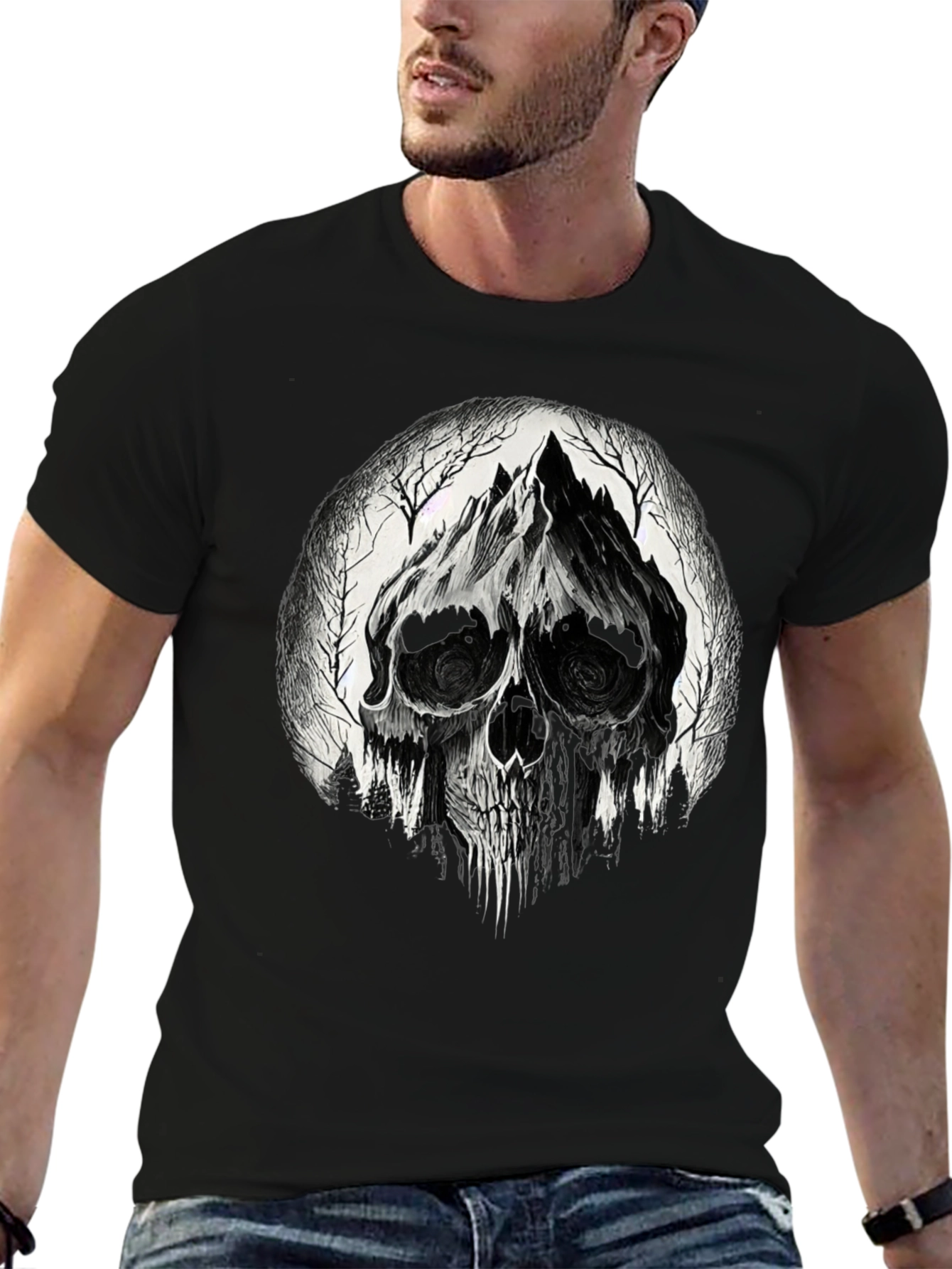 Skull Mountain Graphic Tee - Gothic Black T-Shirt