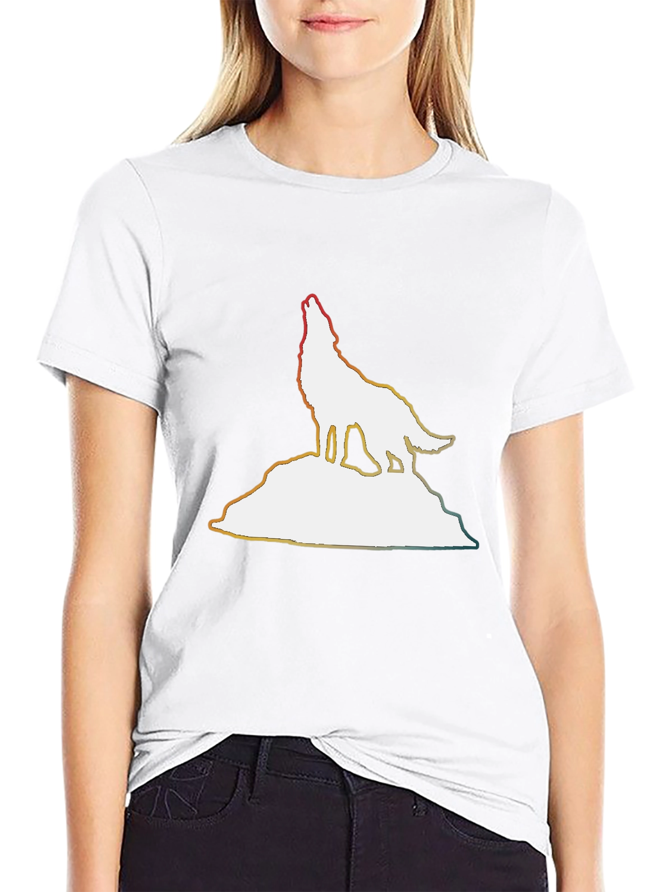 Wolf Silhouette Graphic Tee - Black Cotton Comfort