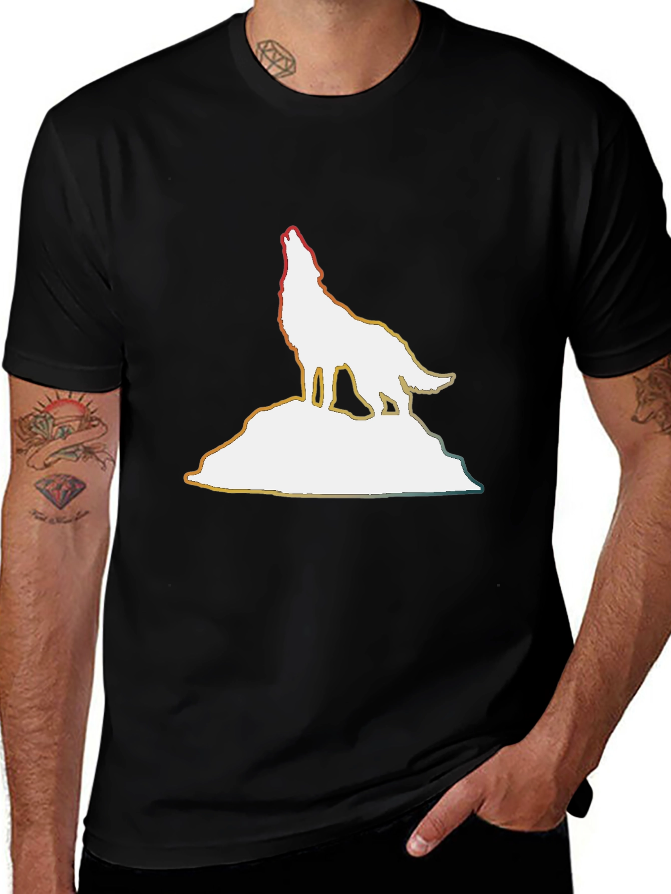 Wolf Silhouette Graphic Tee - Black Cotton Comfort