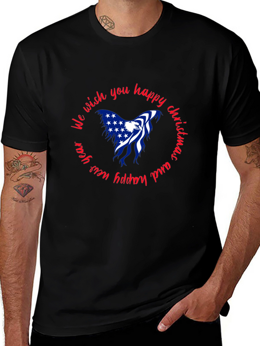 Festive Eagle Graphic Tee - Happy Holidays