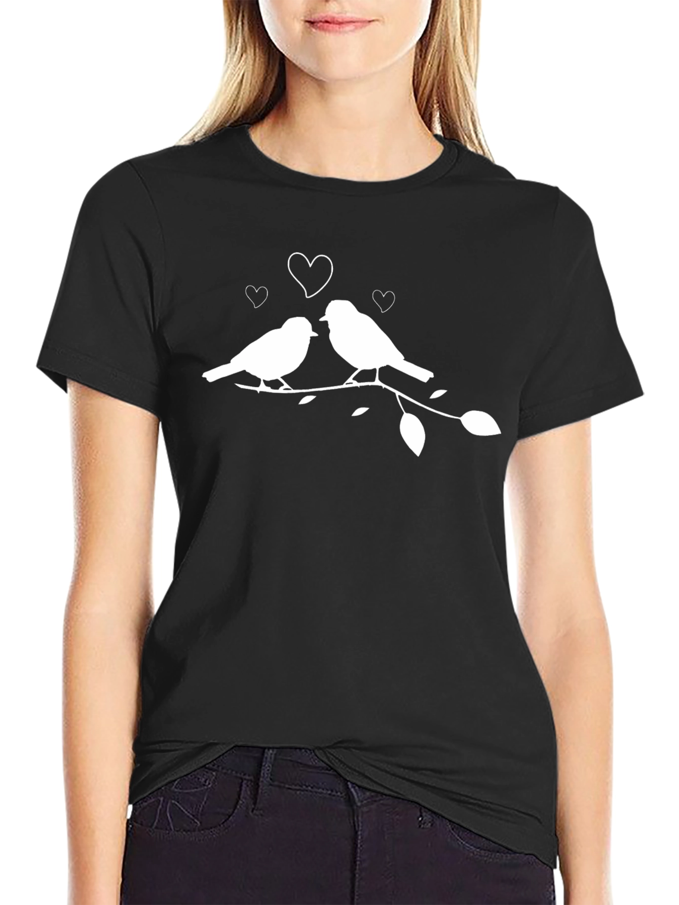 Lovebirds Tee - Romantic Bird Branch Graphic T-Shirt
