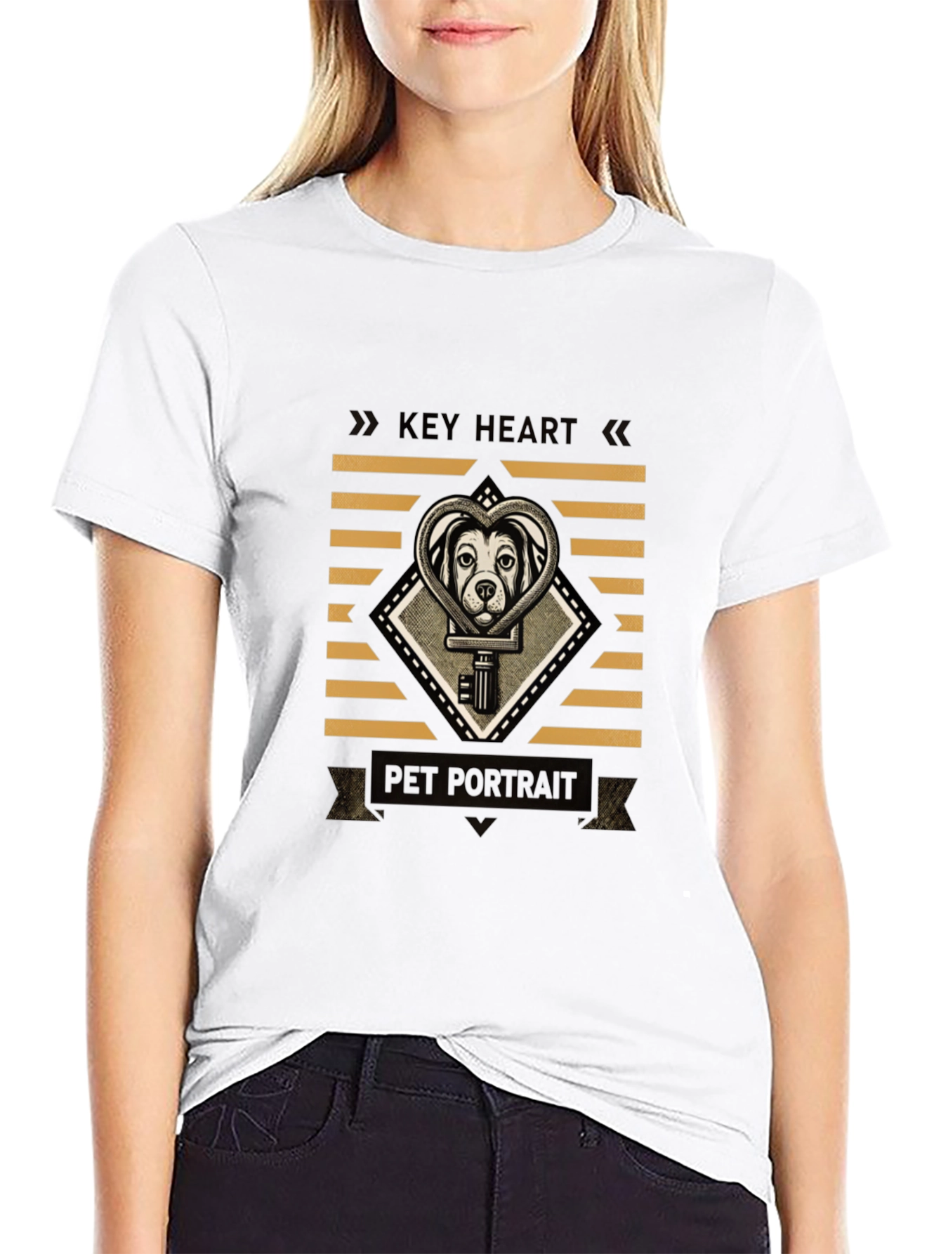 Key Heart Pet Portrait Black Graphic Tee