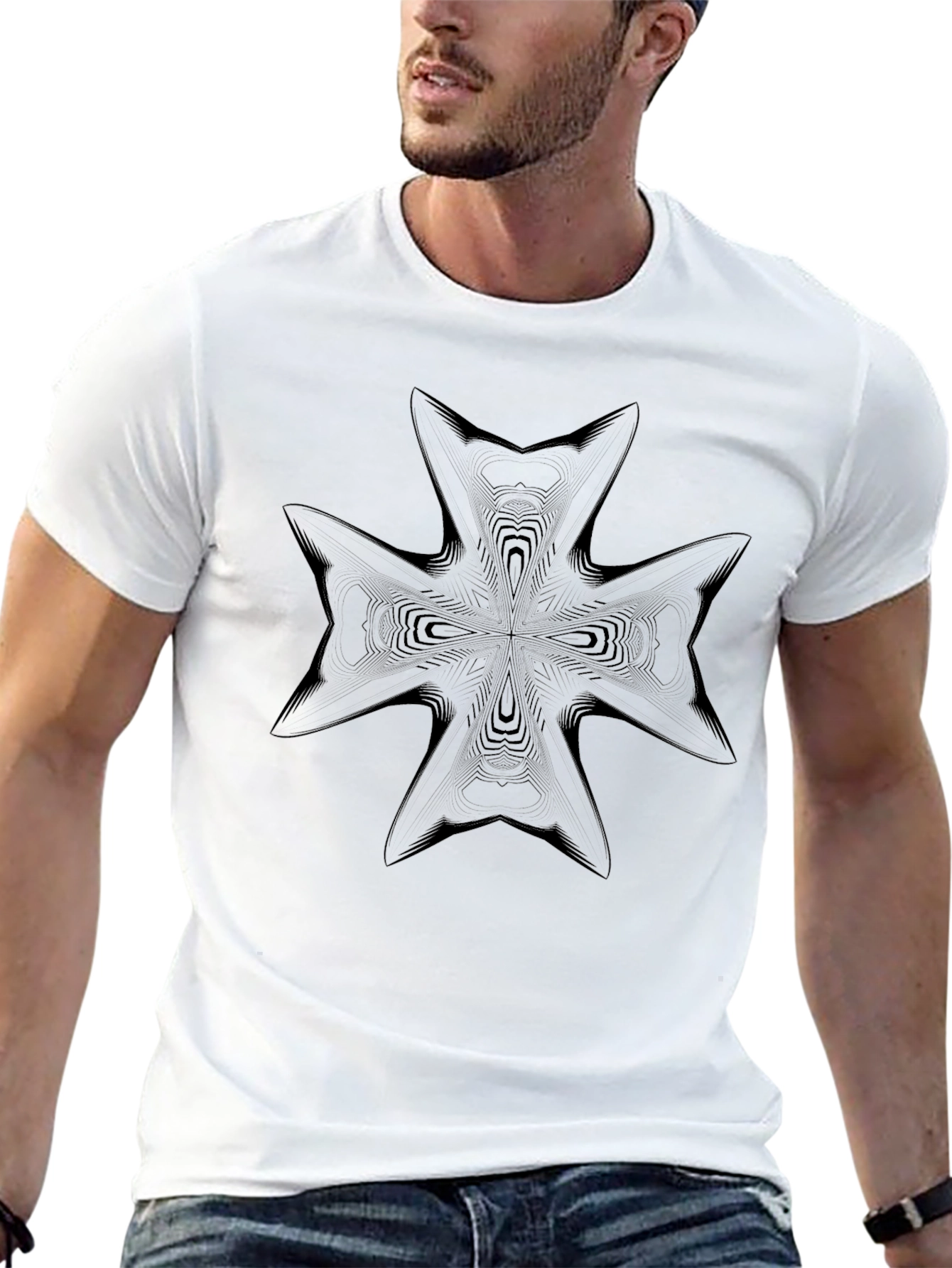 Abstract Cross Graphic Black T-Shirt