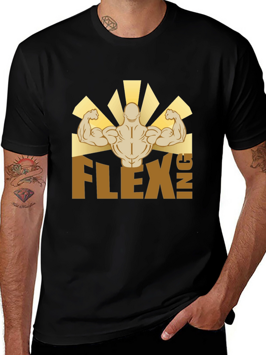 Flexing Graphic T-Shirt - Black Crew Neck Tee