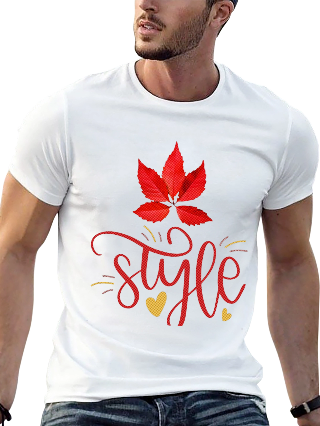 Stylish Black Tee with Leaf and Style Graphic
