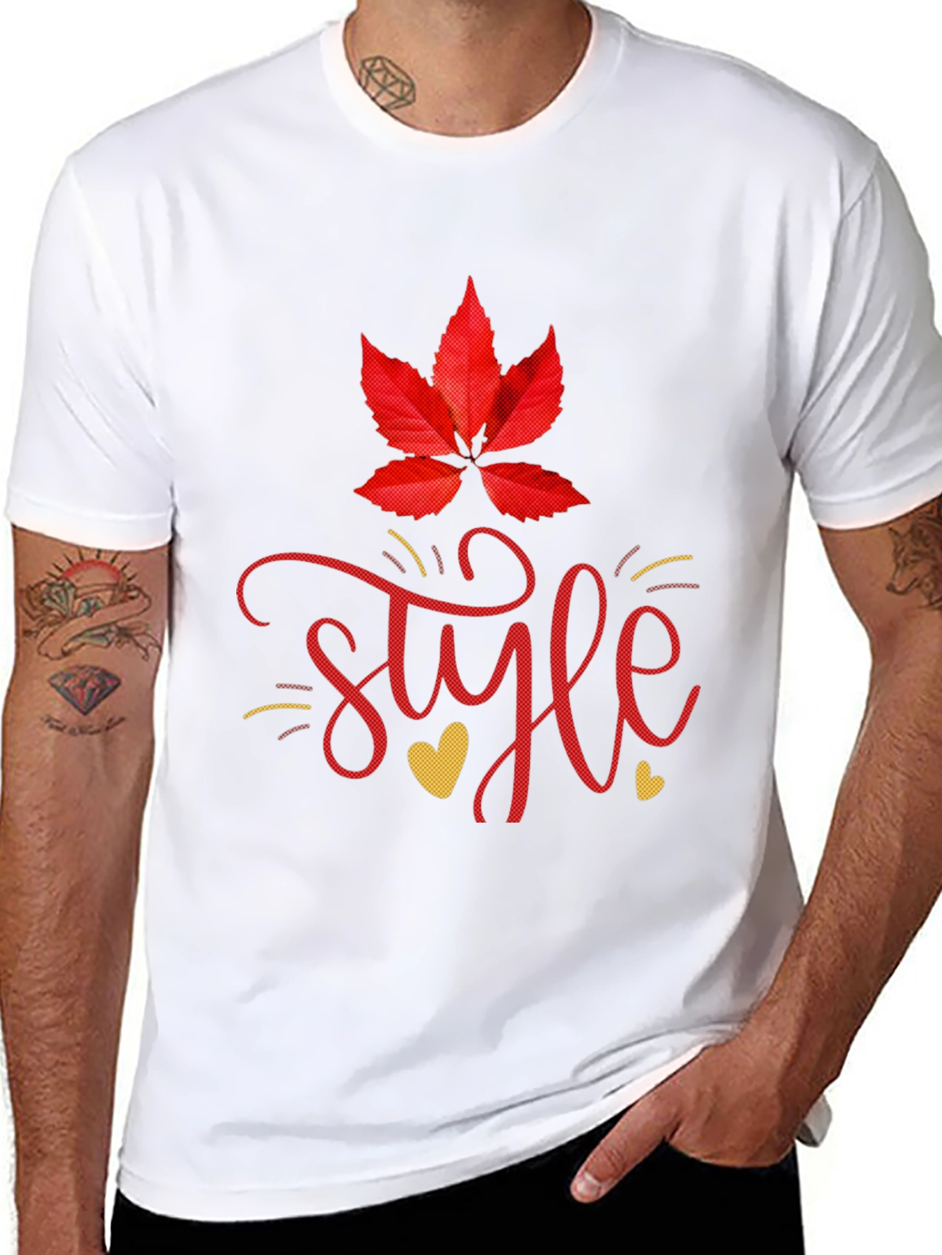 Stylish Black Tee with Leaf and Style Graphic